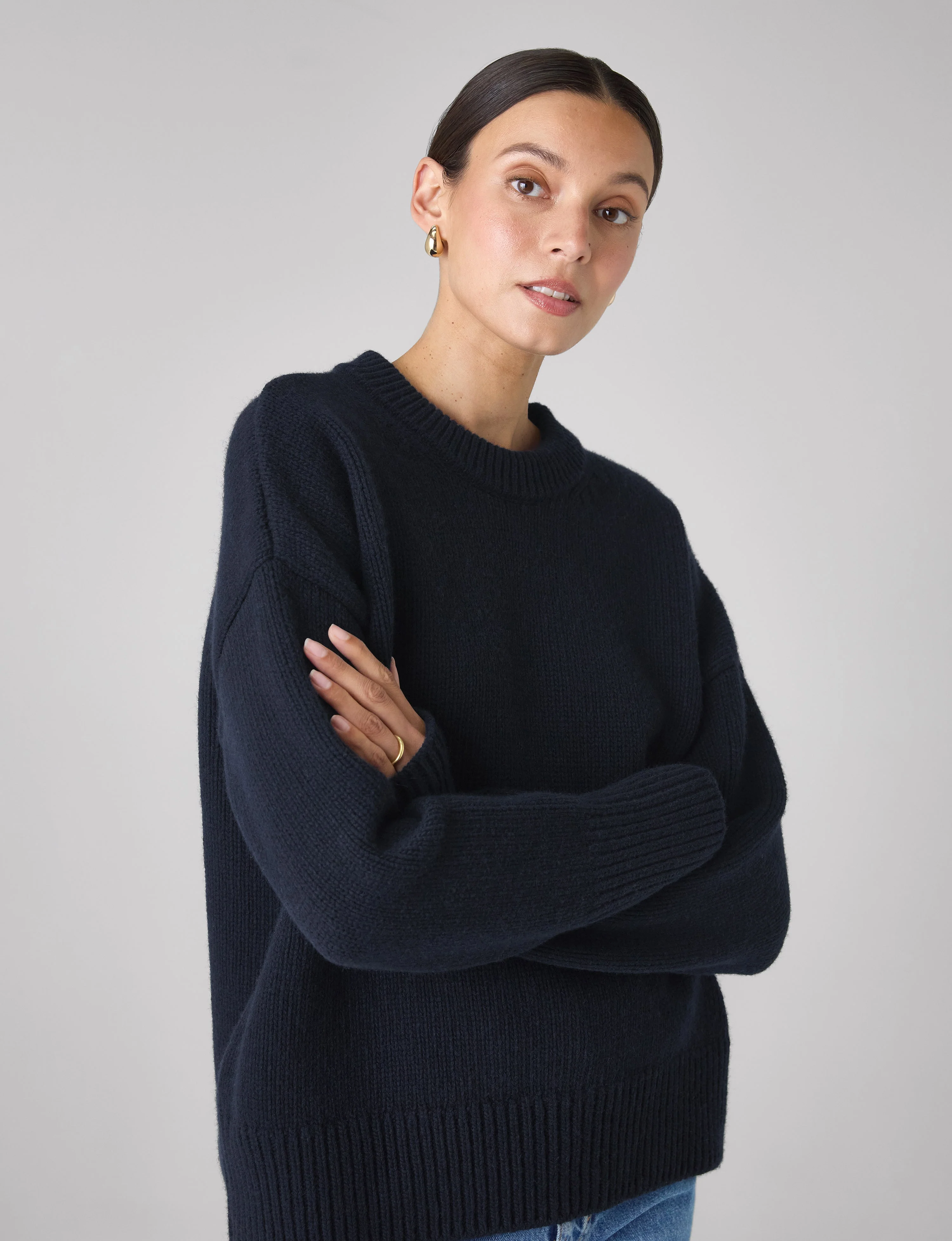 Cornwall Jumper: Wool, Navy Blue - Image 6