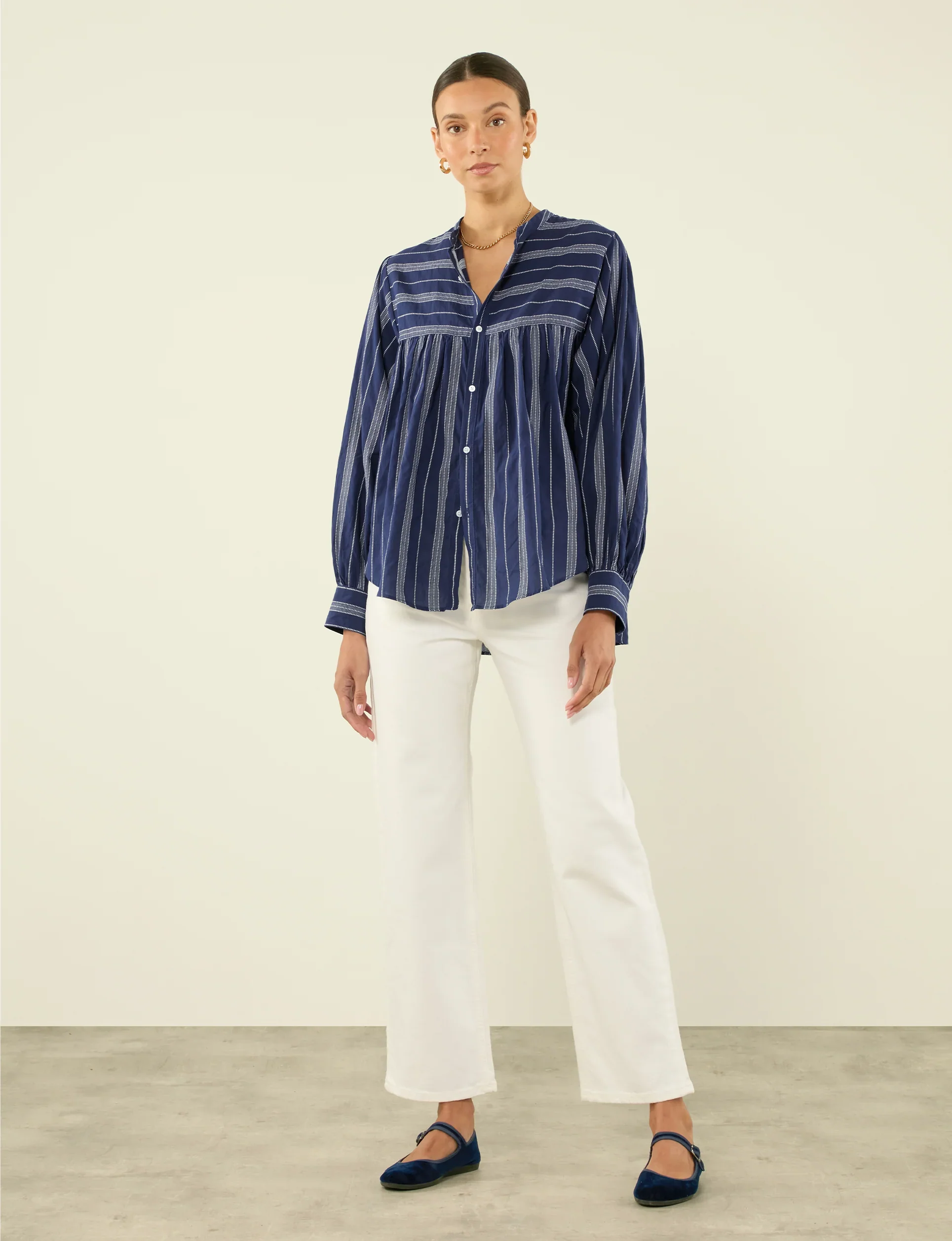 Daphne: Cotton Voile, Navy and White Stripe - Image 4