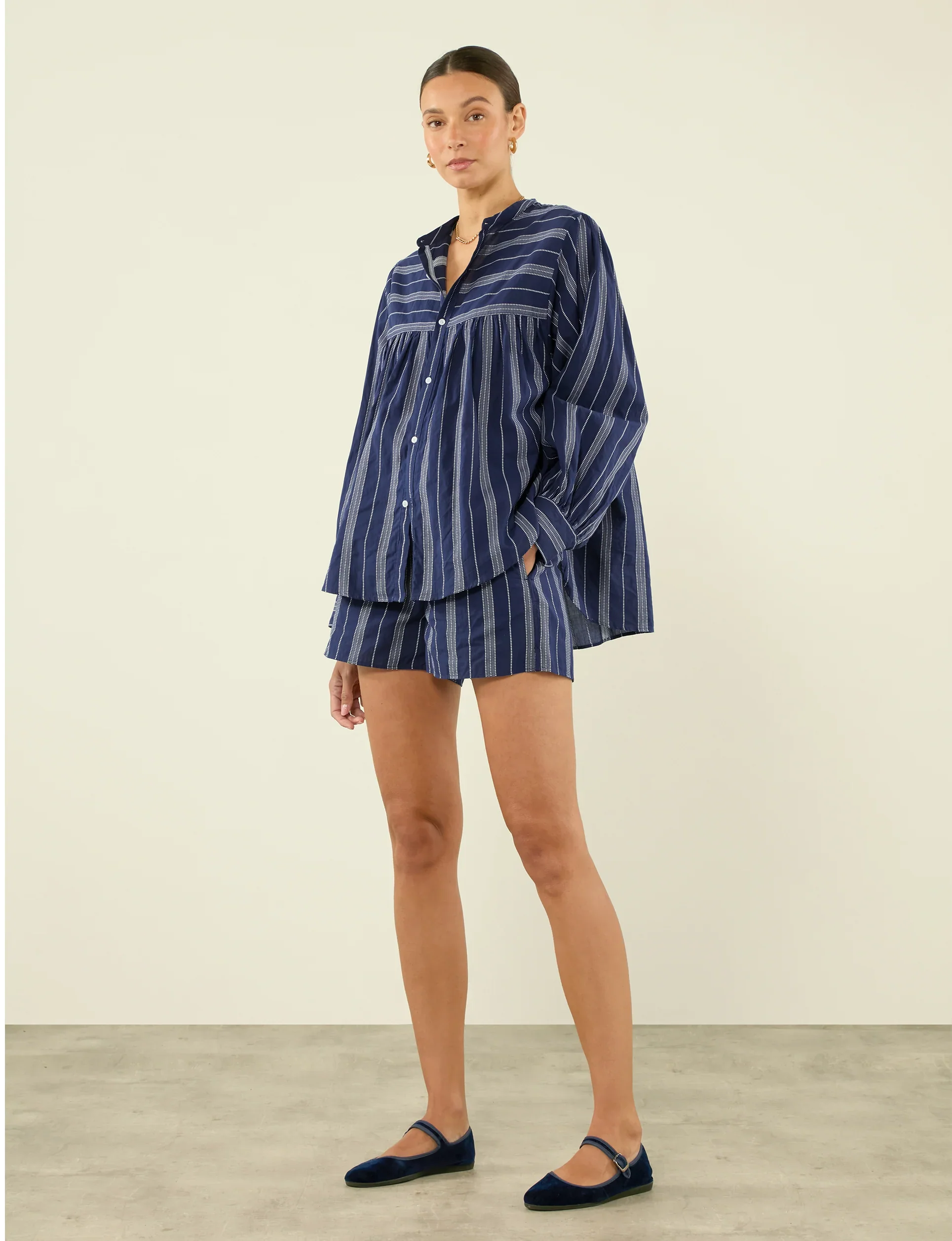 Daphne: Cotton Voile, Navy and White Stripe - Image 5