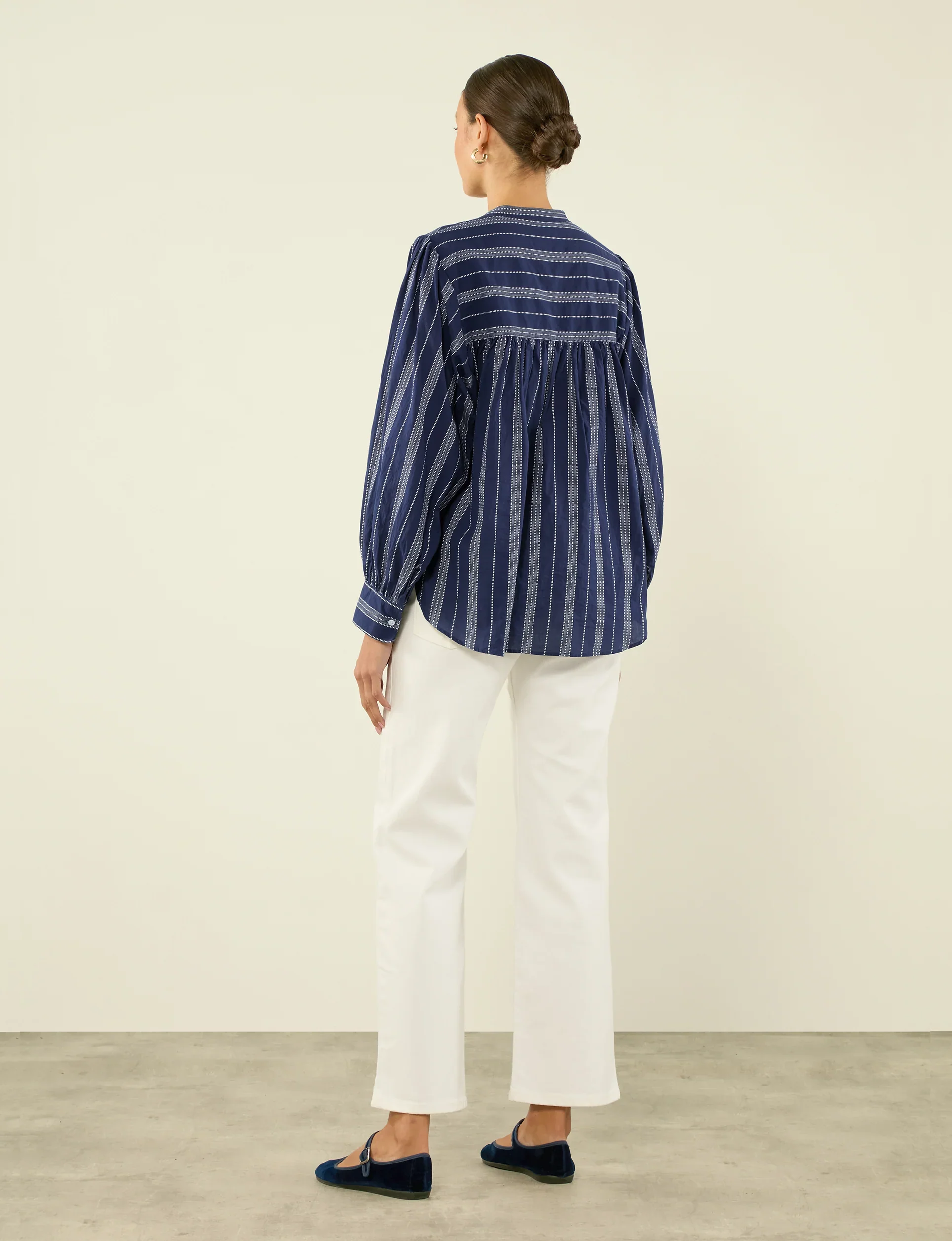 Daphne: Cotton Voile, Navy and White Stripe - Image 6