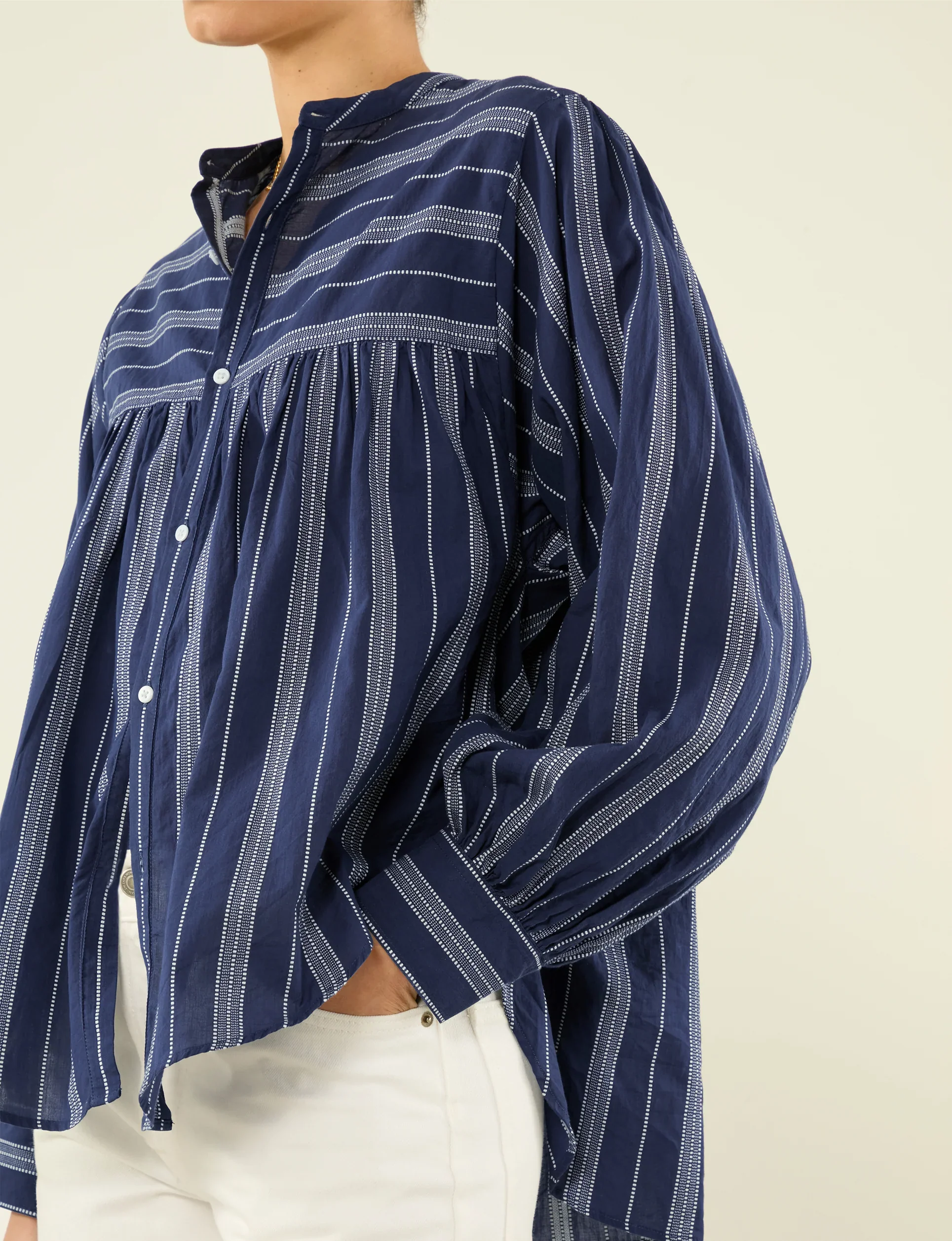 Daphne: Cotton Voile, Navy and White Stripe - Image 7