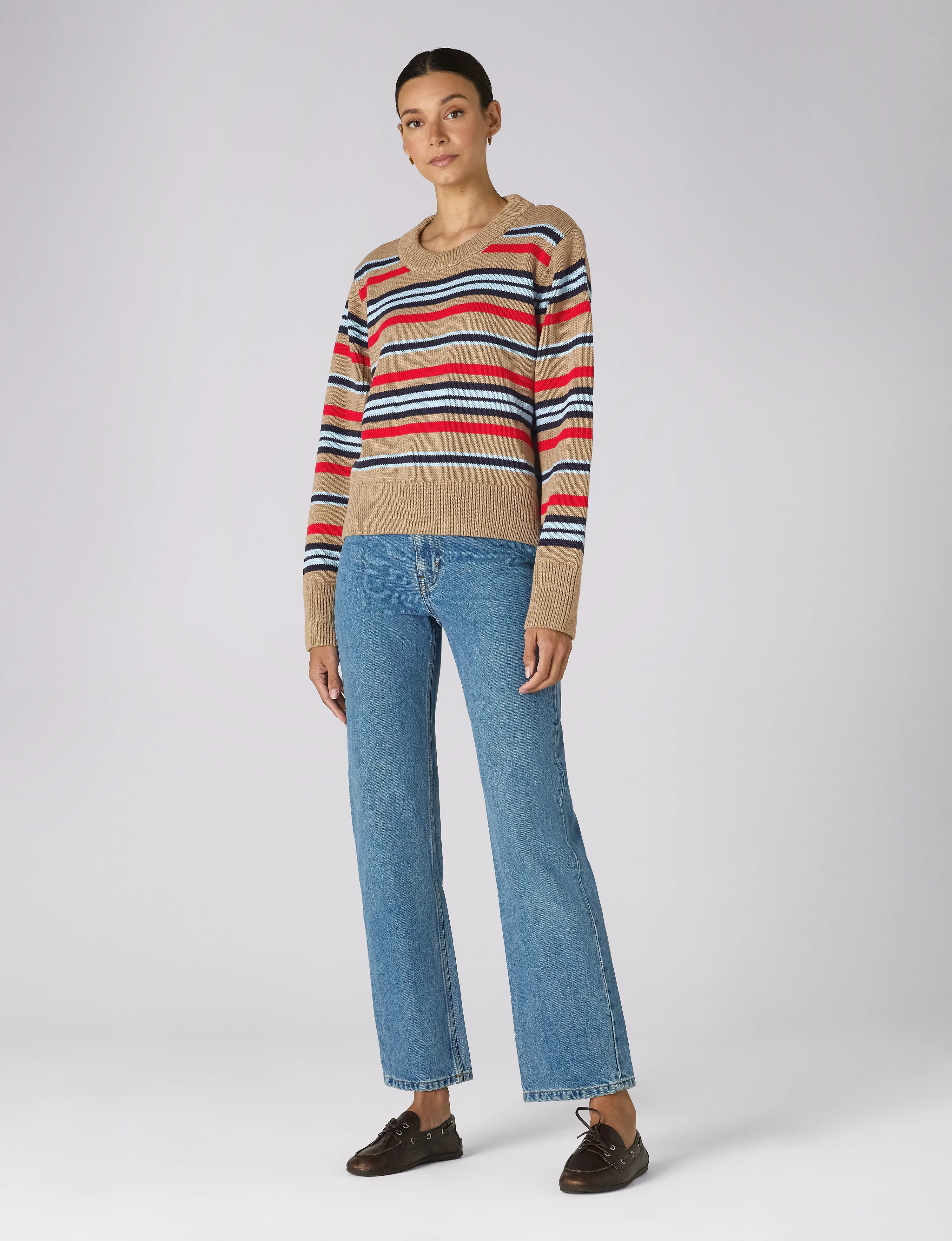 Devon Jumper: Cotton, Sand and Poppy Multi Stripe - Image 4
