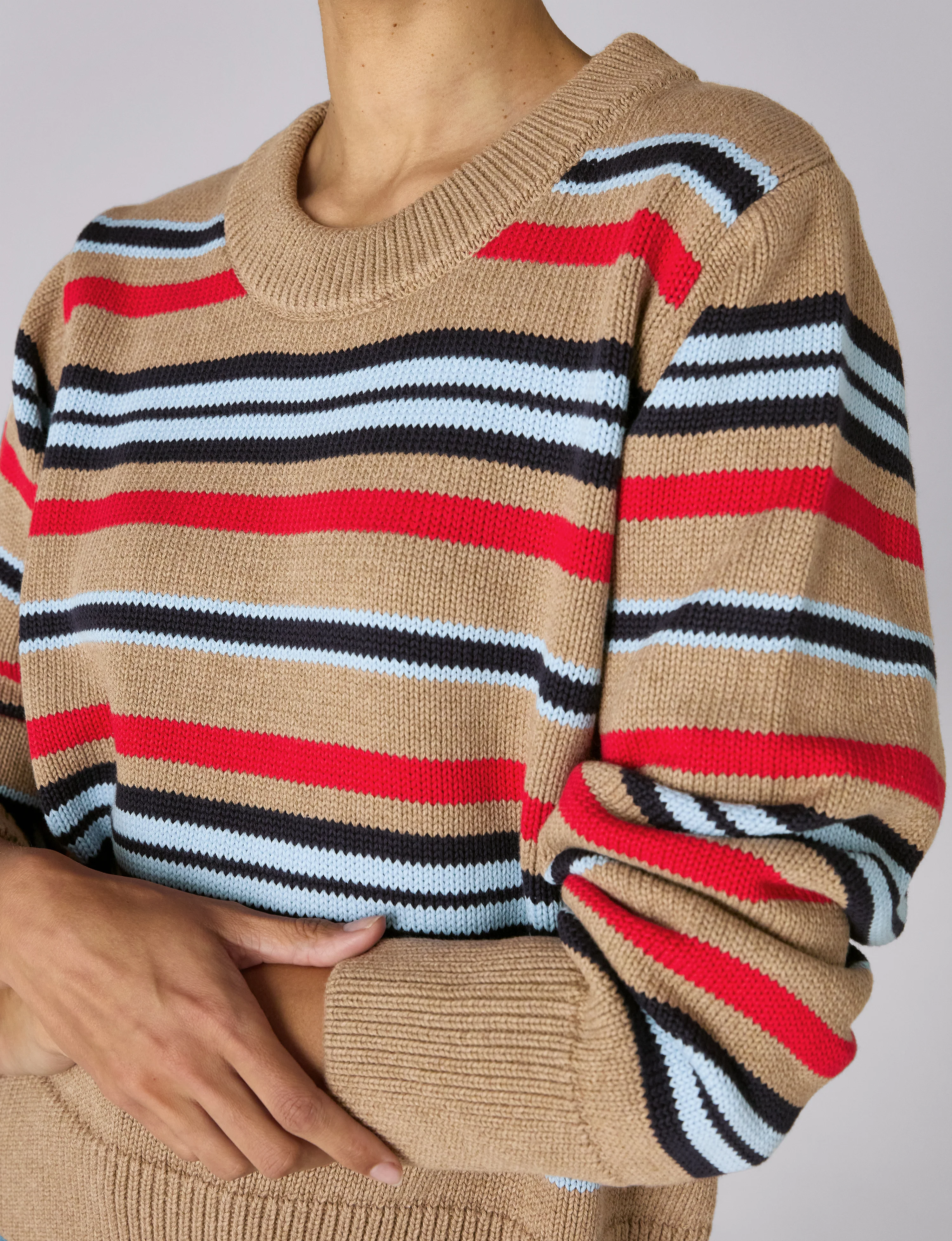 Devon Jumper: Cotton, Sand and Poppy Multi Stripe - Image 5