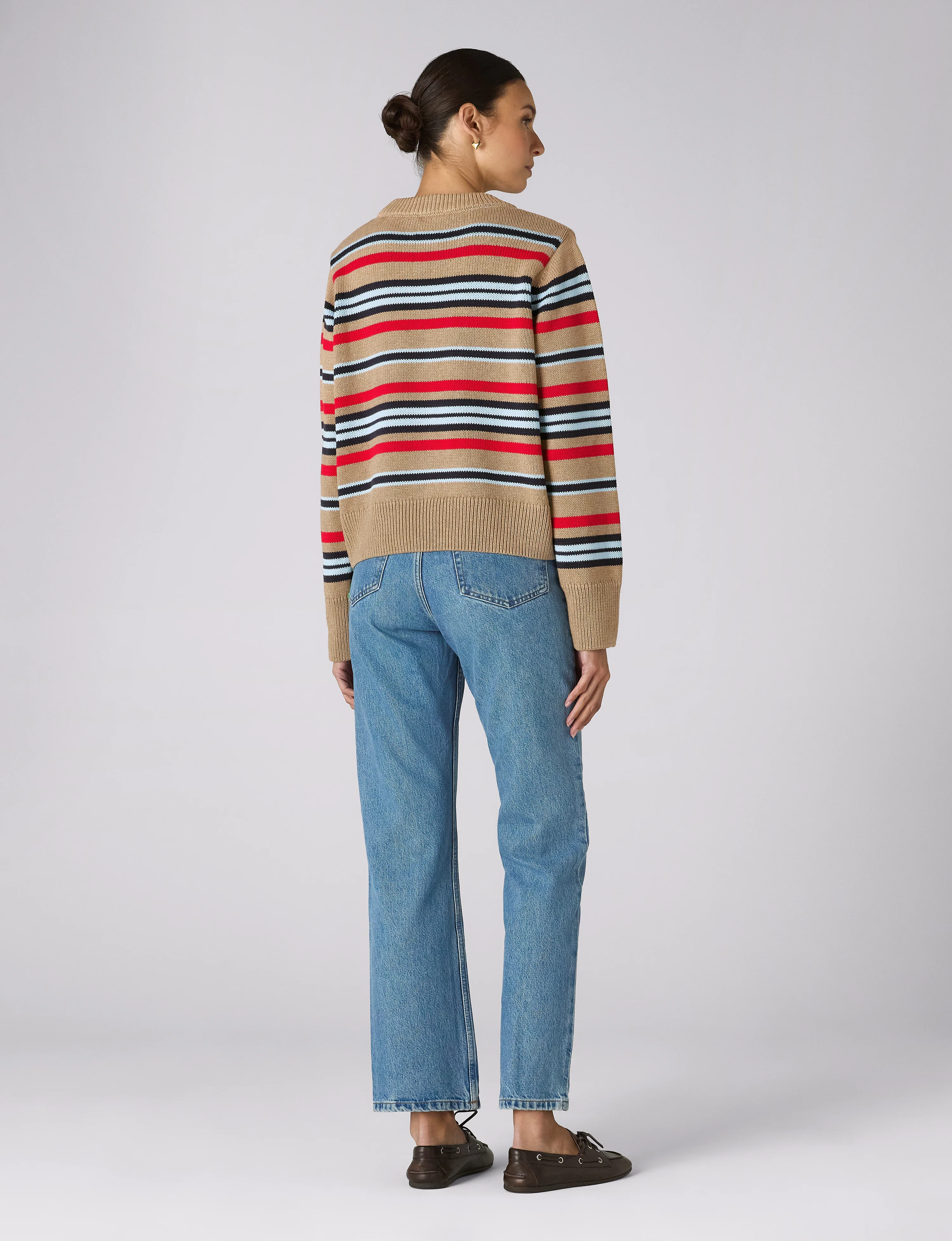 Devon Jumper: Cotton, Sand and Poppy Multi Stripe - Image 6