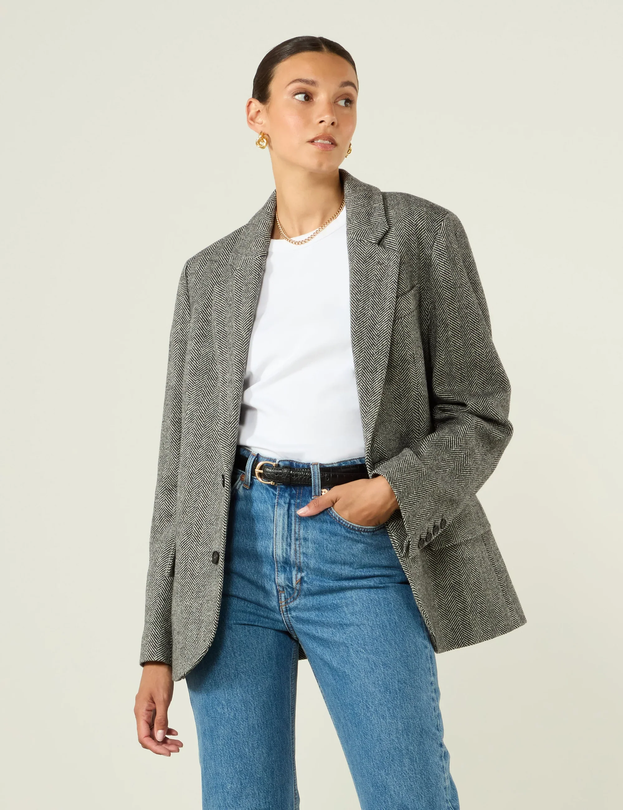 Hutton Blazer: Wool, Grey Herringbone - Image 3