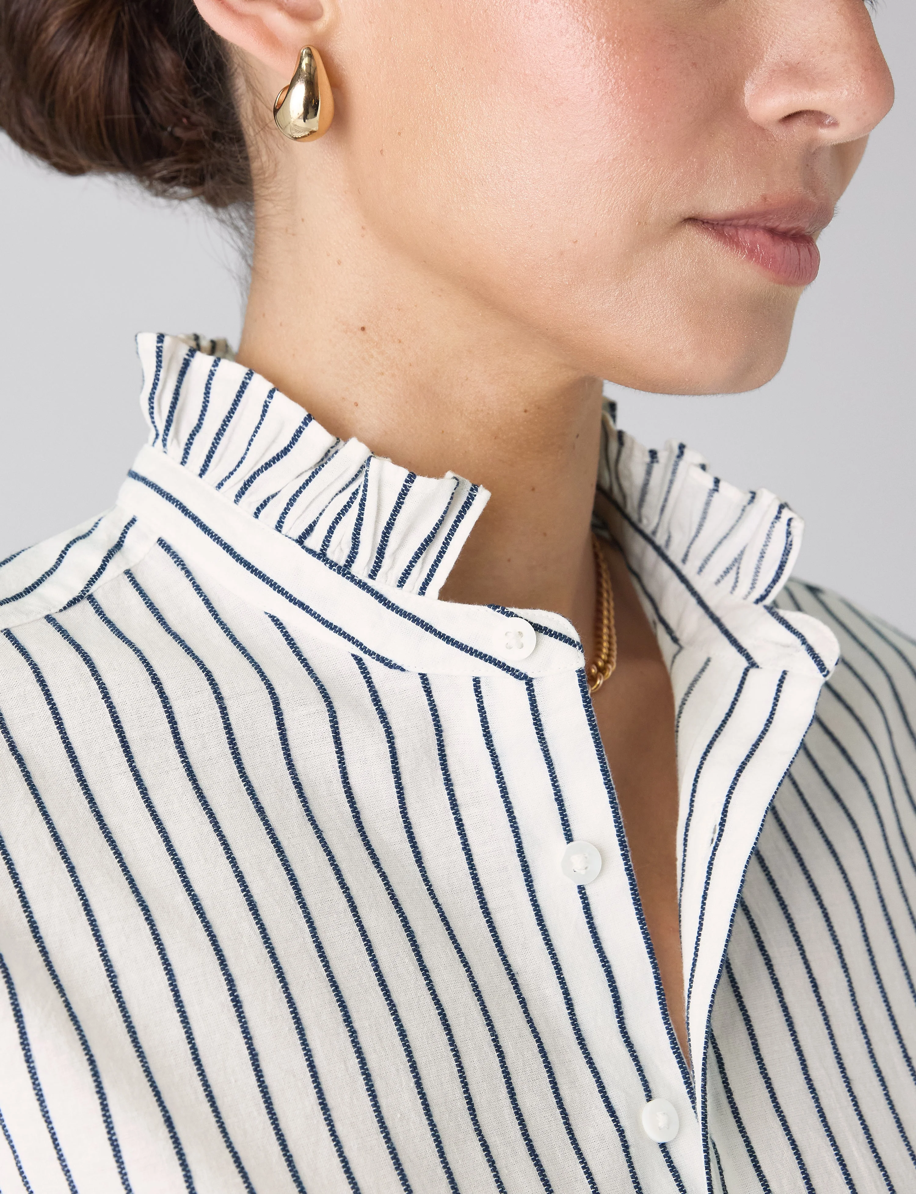 Kew Blouse: Cotton Voile, White with Navy Stripes - Image 5