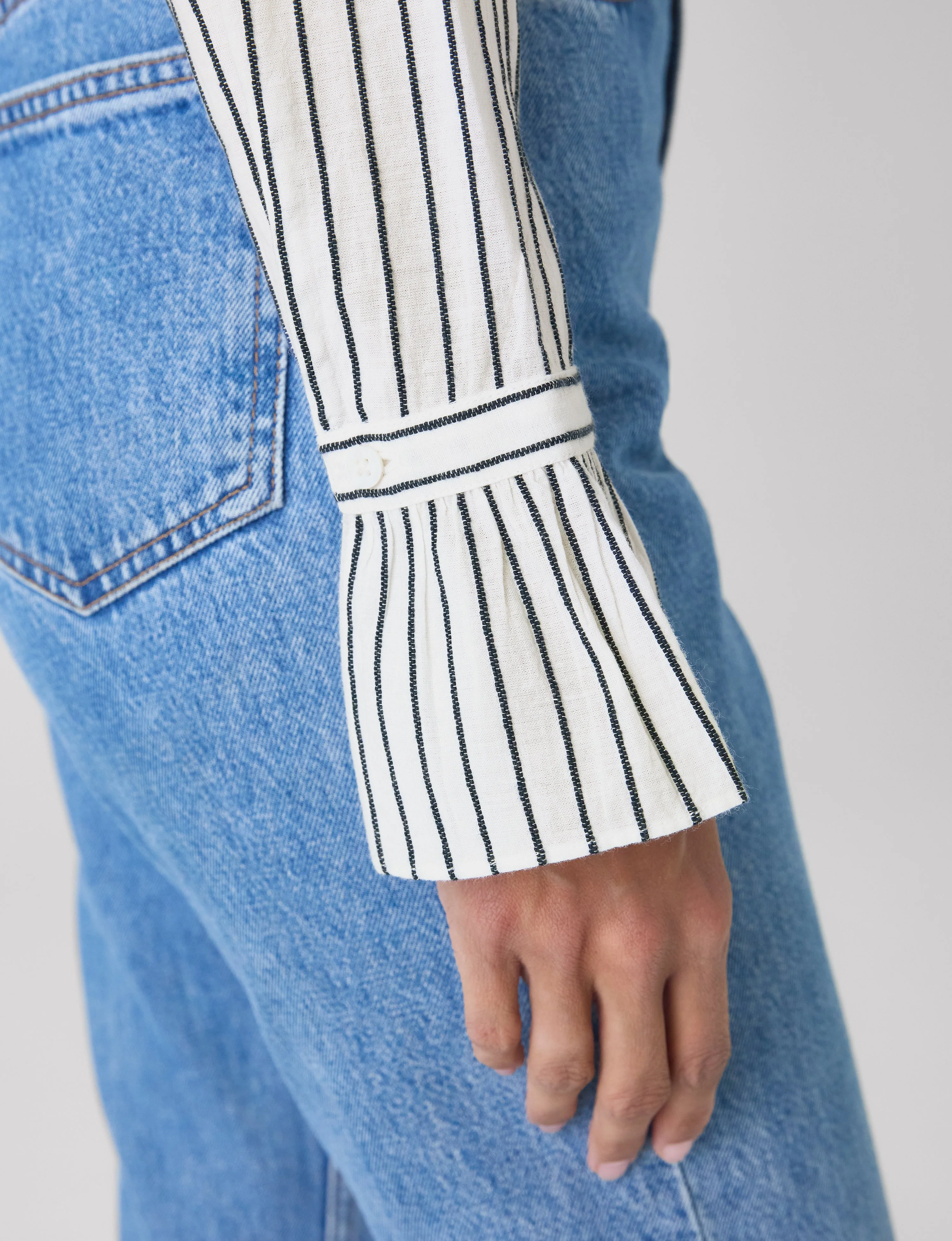 Kew Blouse: Cotton Voile, White with Navy Stripes - Image 6