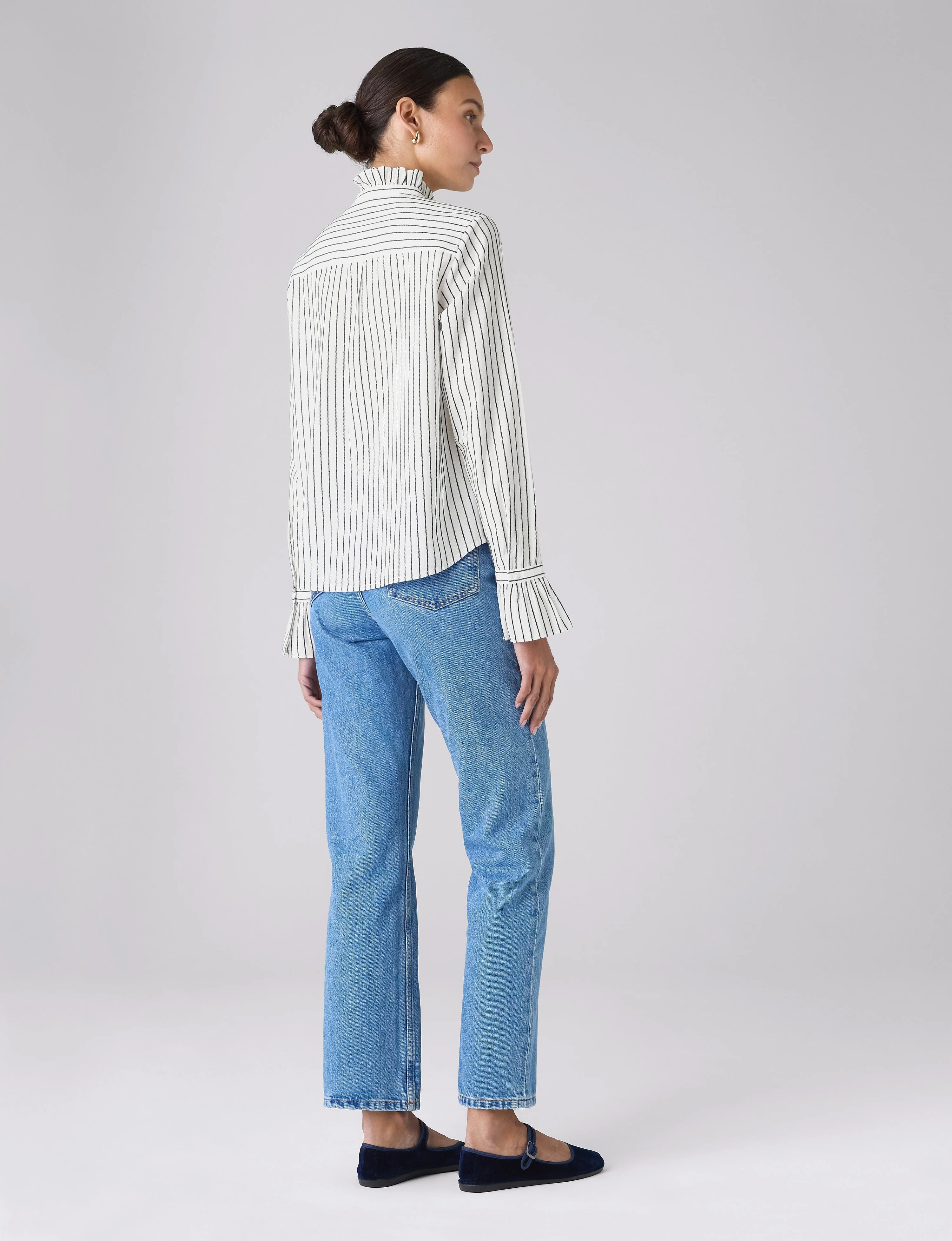 Kew Blouse: Cotton Voile, White with Navy Stripes - Image 7