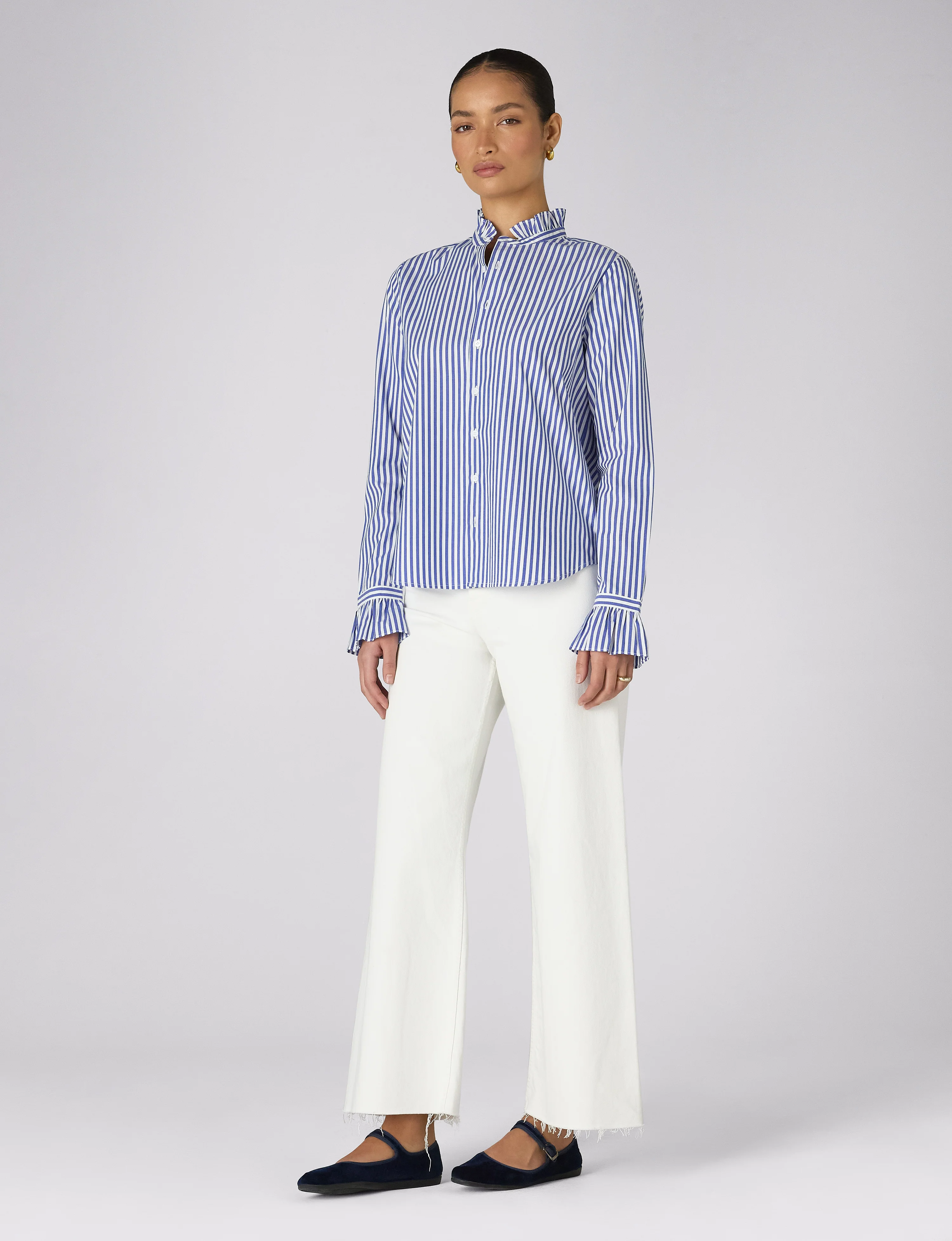 Kew Blouse: Fine Poplin, Royal Blue Stripe - Image 4