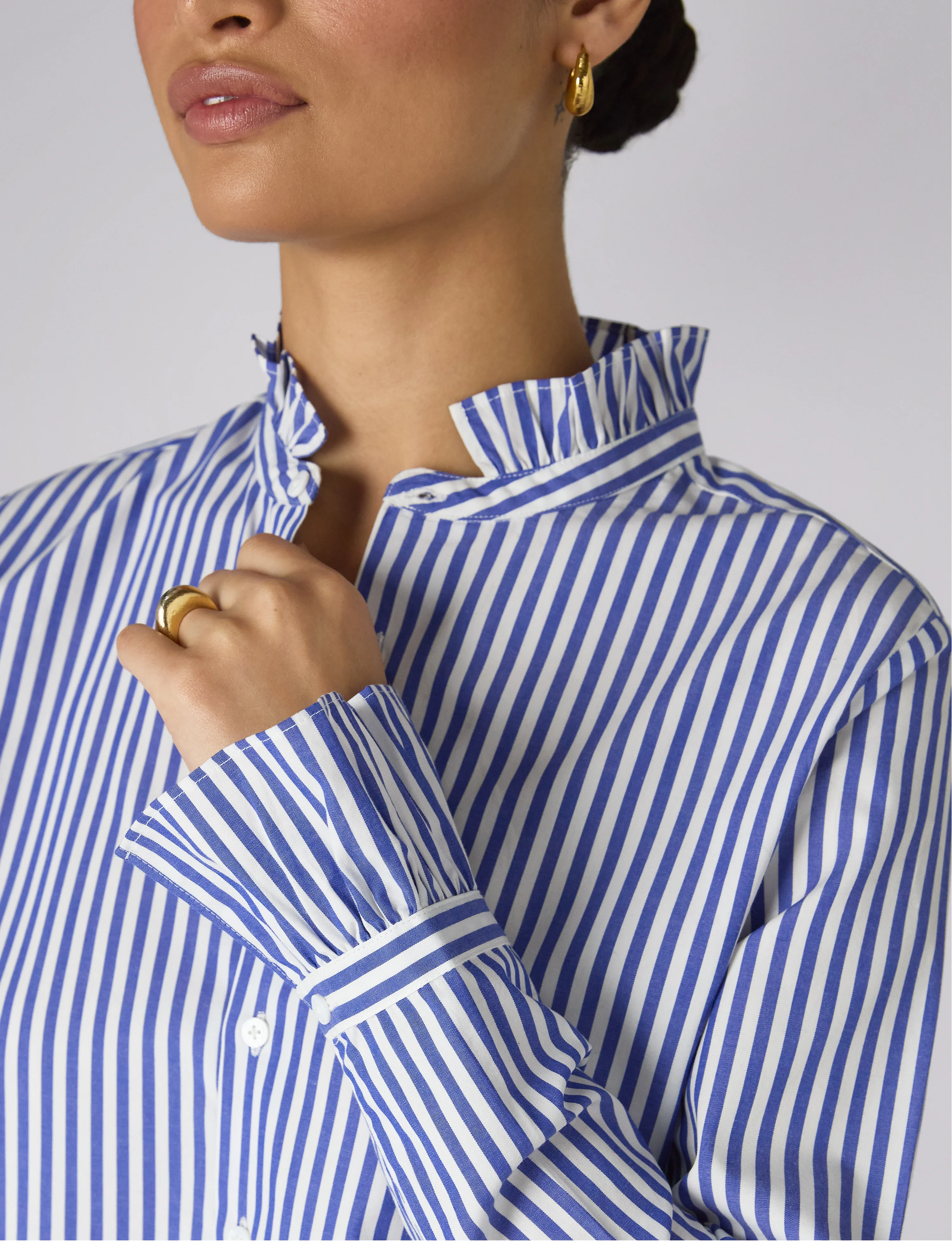 Kew Blouse: Fine Poplin, Royal Blue Stripe - Image 5