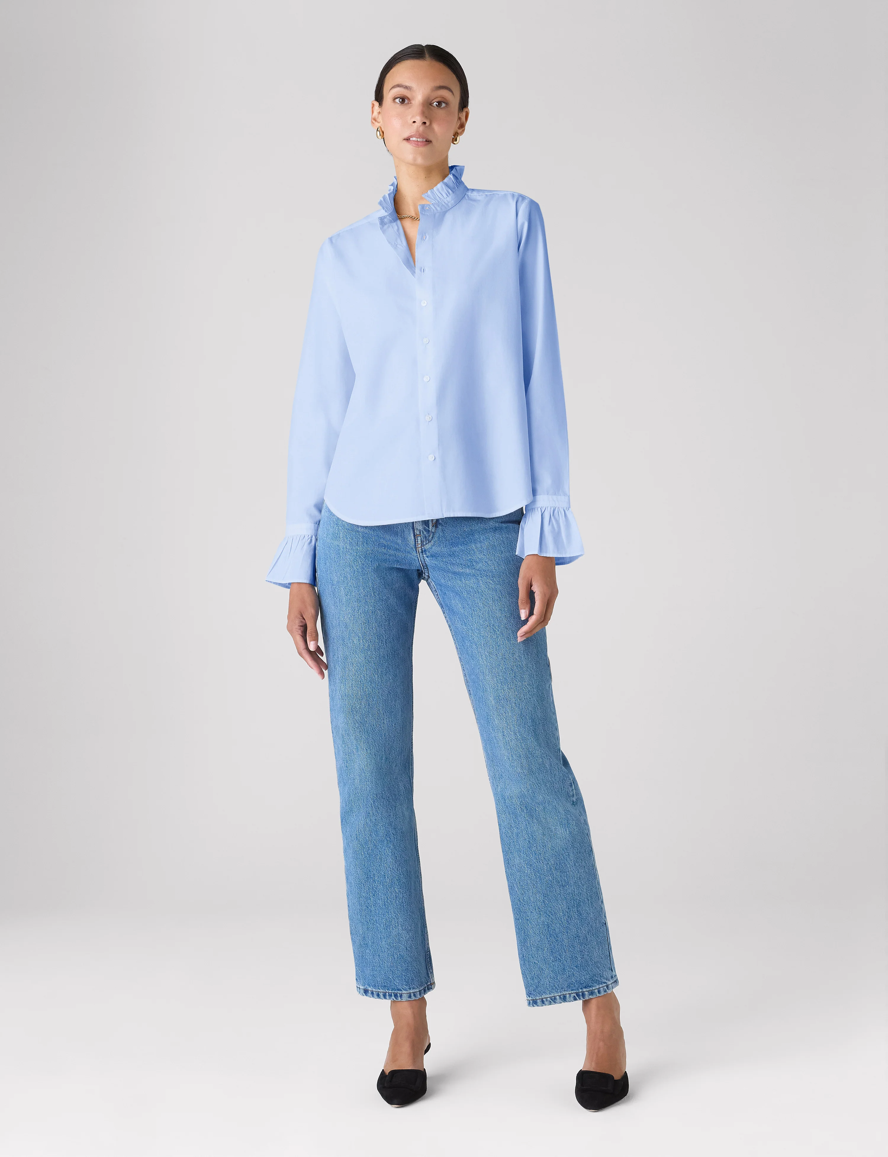 Kew Blouse: Fine Poplin, Sky Blue - Image 4