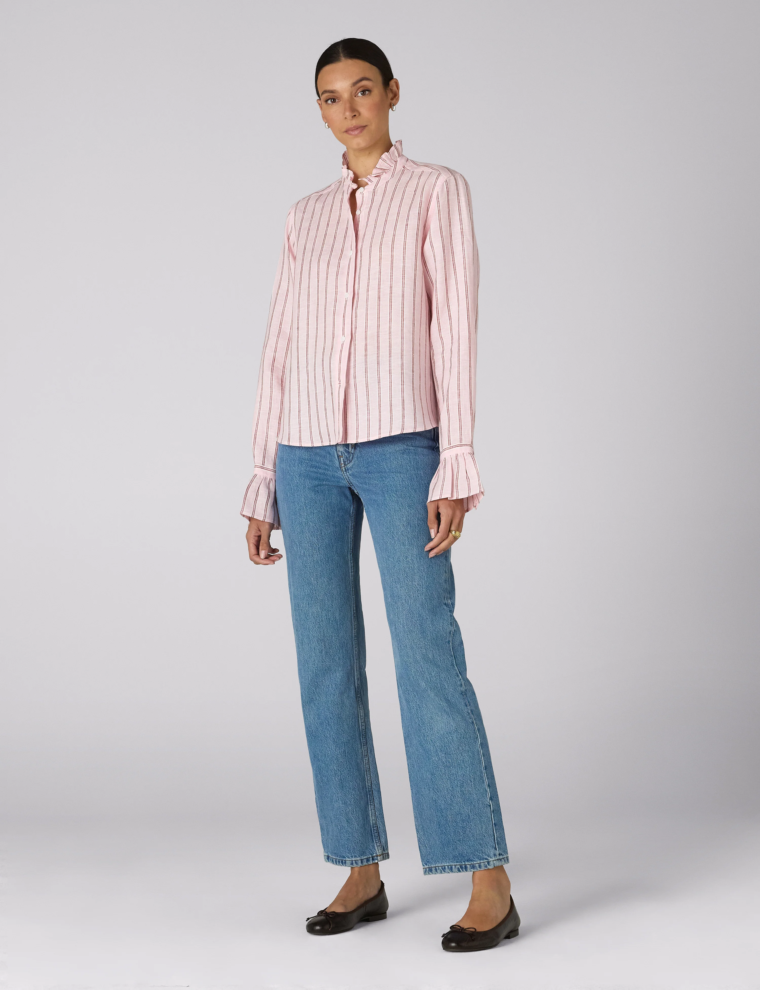 Kew Blouse: Linen, Red and Pink Stripe - Image 4