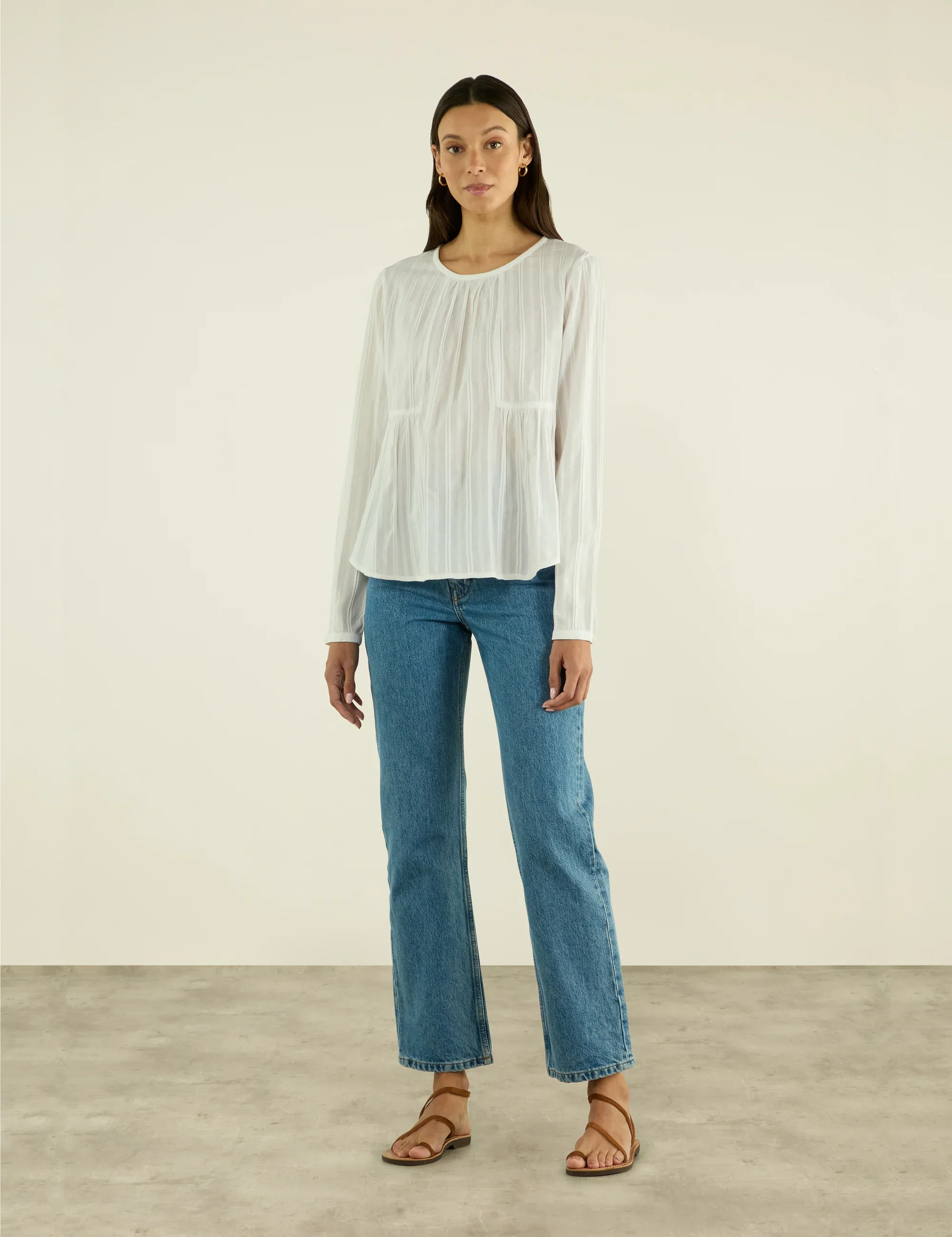 Pimlico Blouse: Cotton Voile, White Double Stripe - Image 5