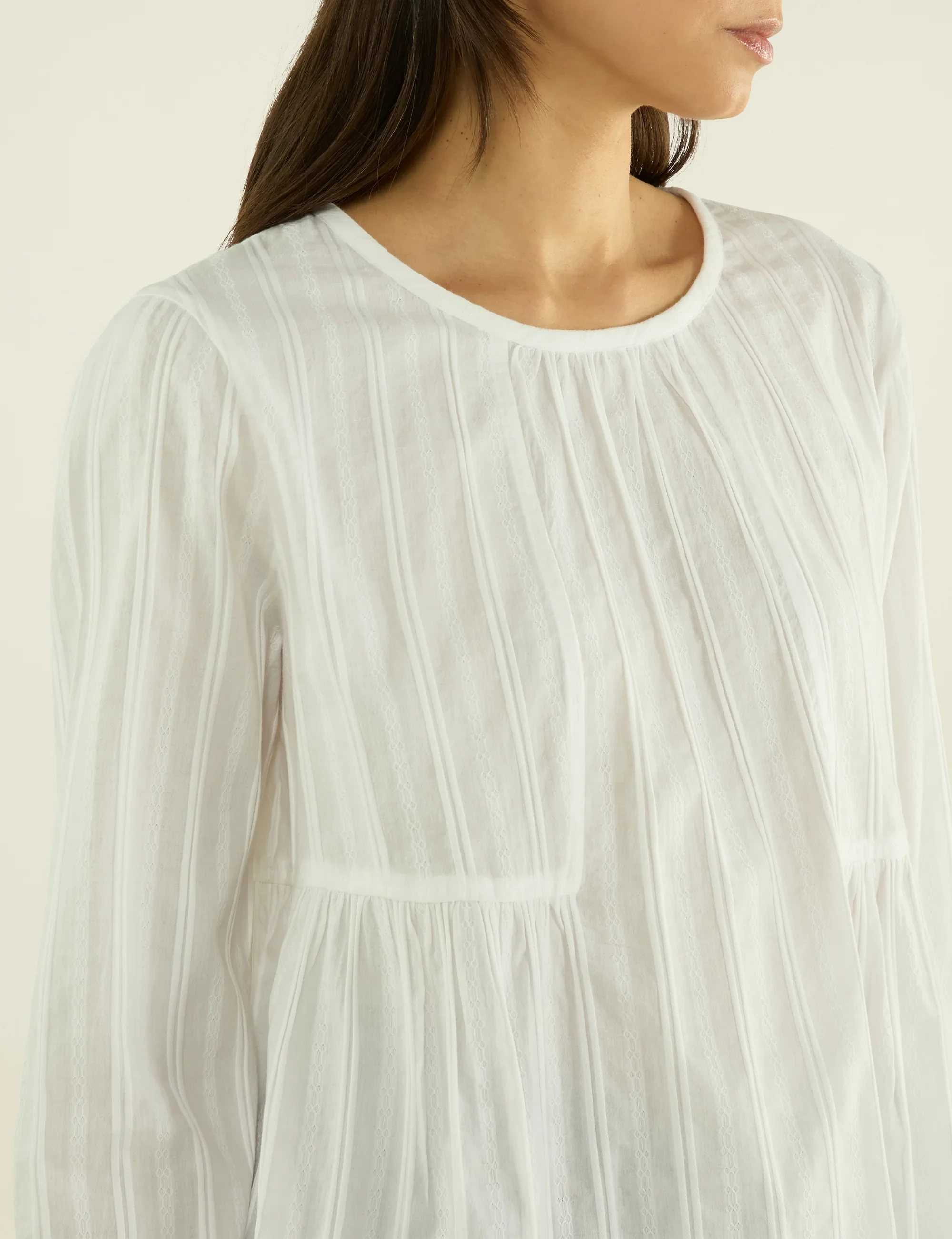 Pimlico Blouse: Cotton Voile, White Double Stripe - Image 6