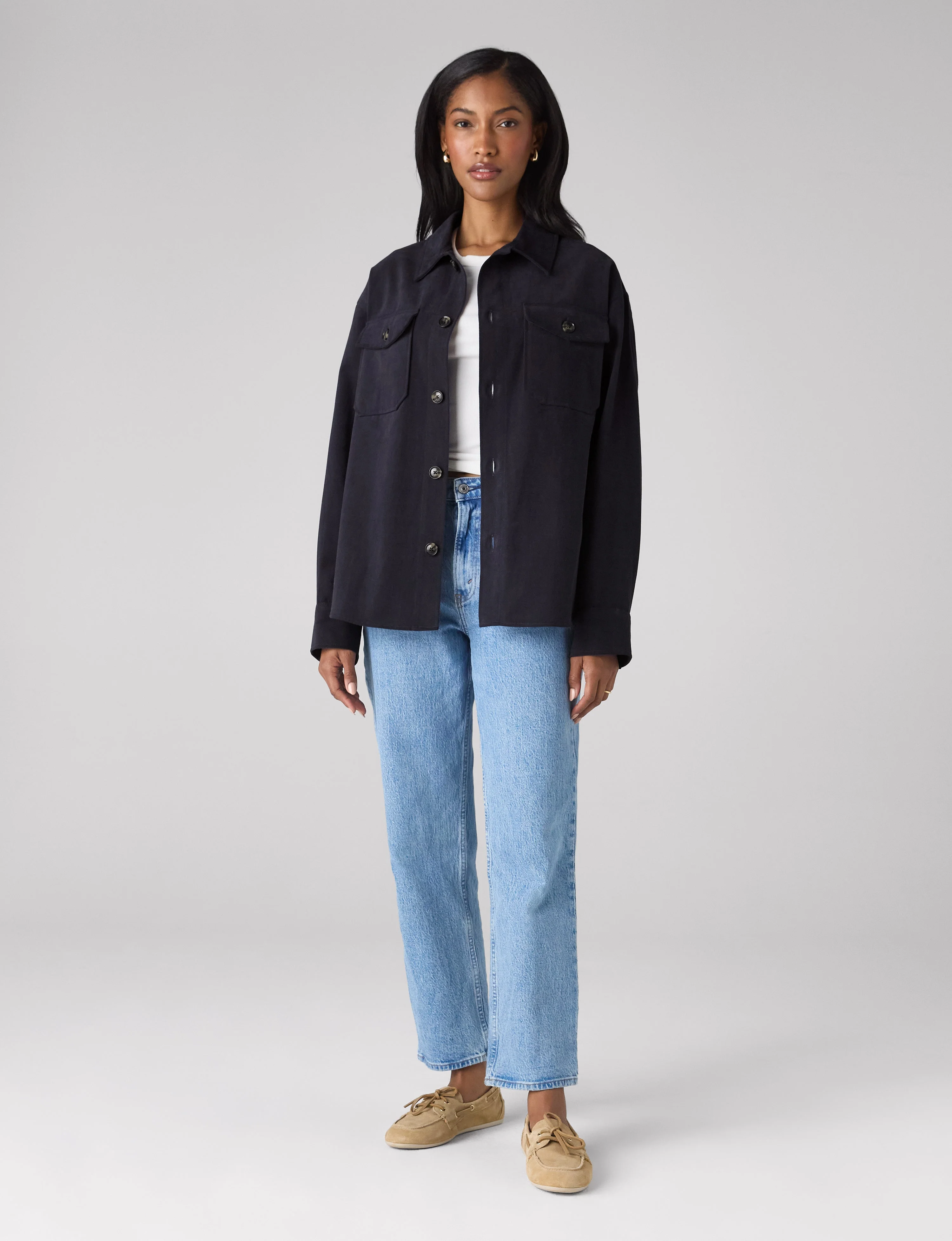 Stow Overshirt: Brushed Twill, Navy Blue - Image 4
