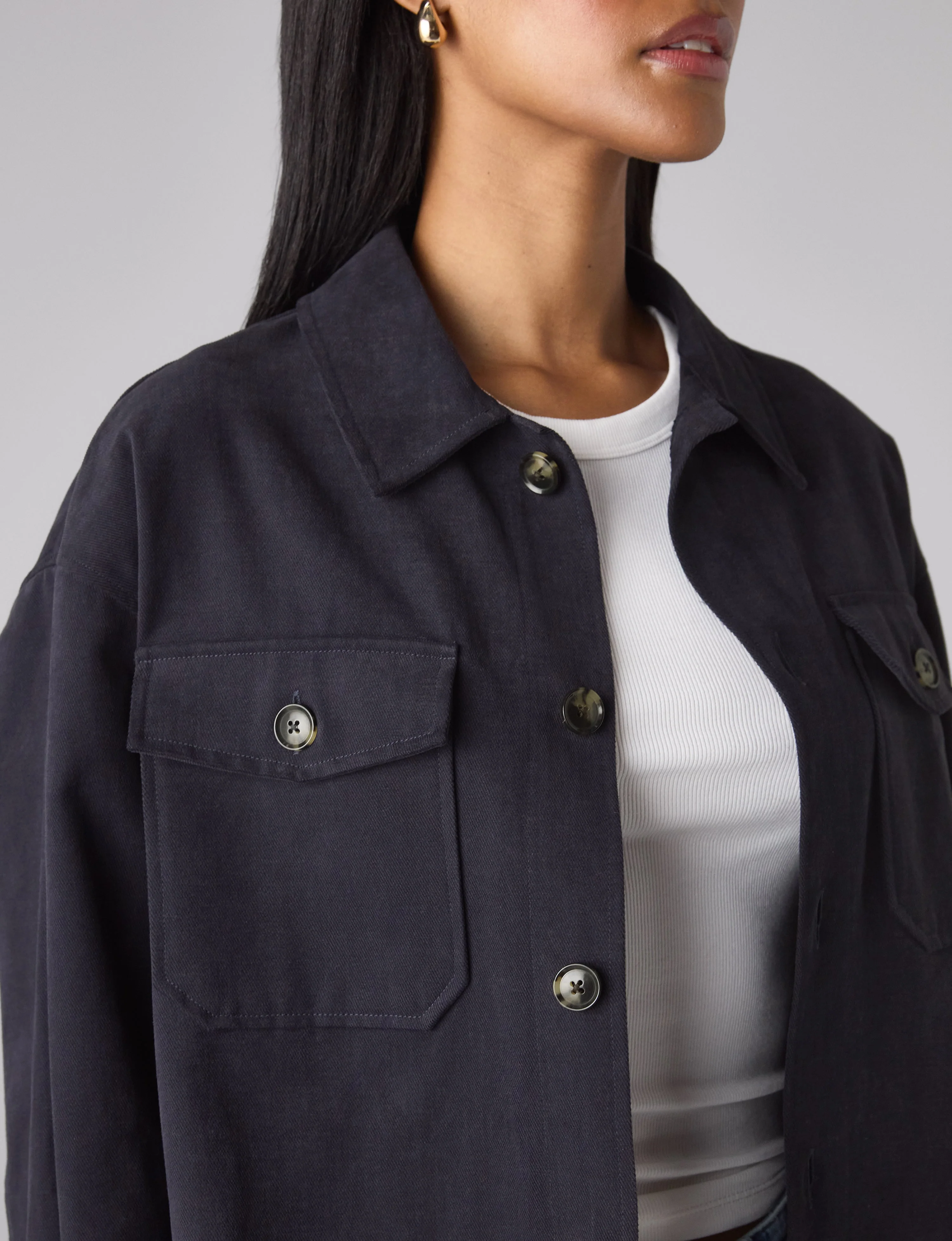 Stow Overshirt: Brushed Twill, Navy Blue - Image 5