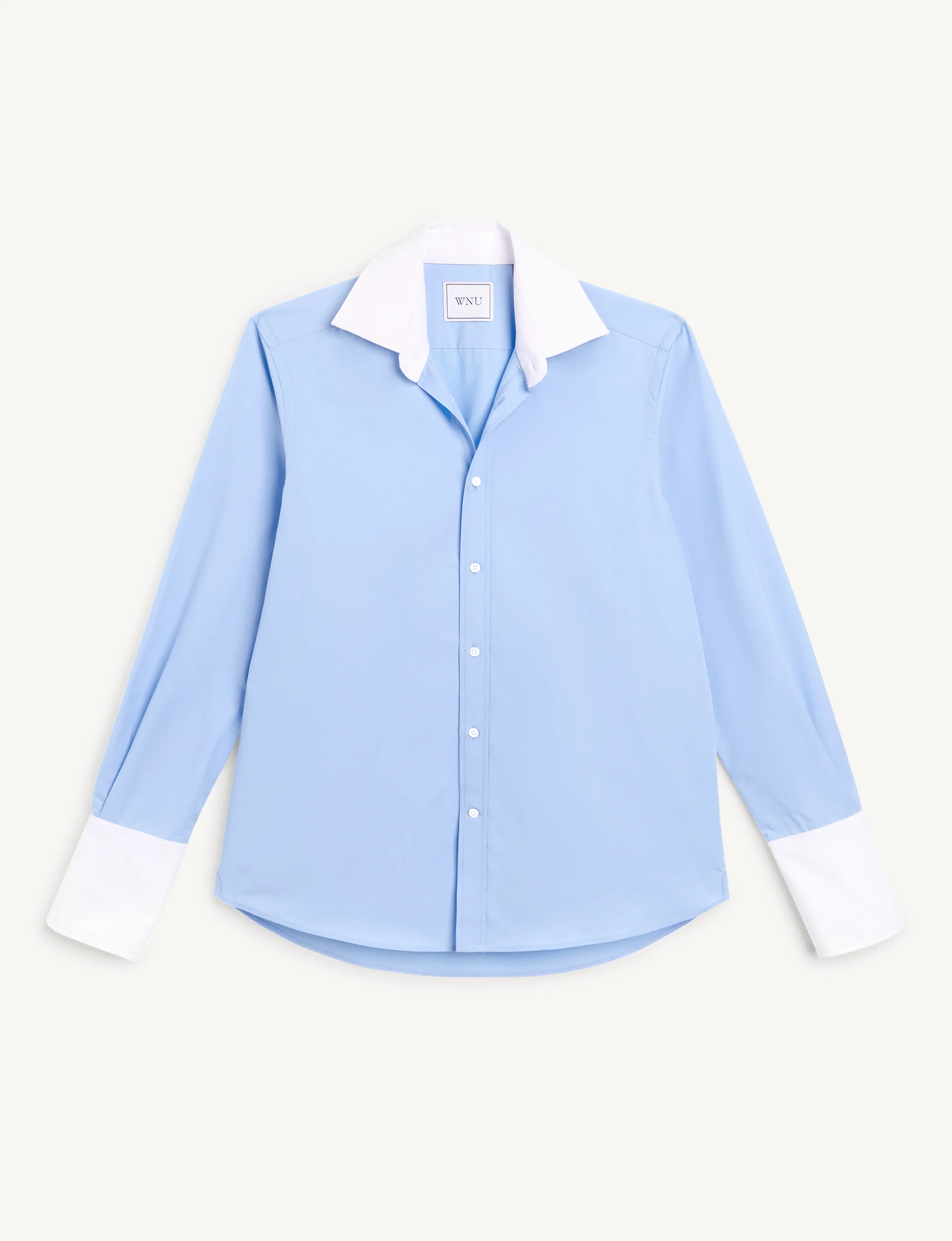 The Boyfriend Contrast Exaggerated Cuff and Collar: Fine Poplin, Sky Blue - Image 3