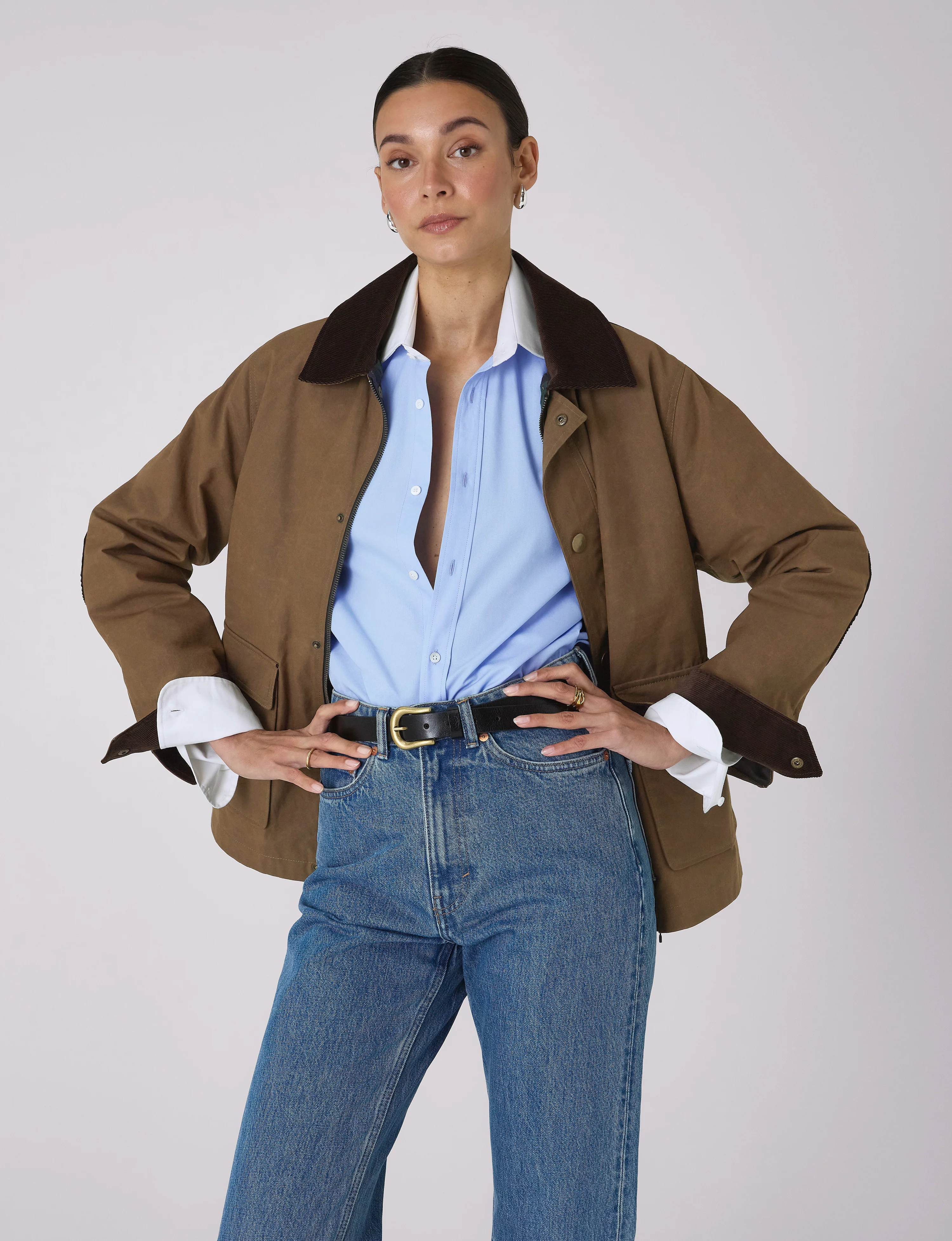 The Boyfriend Contrast Exaggerated Cuff and Collar: Fine Poplin, Sky Blue - Image 4