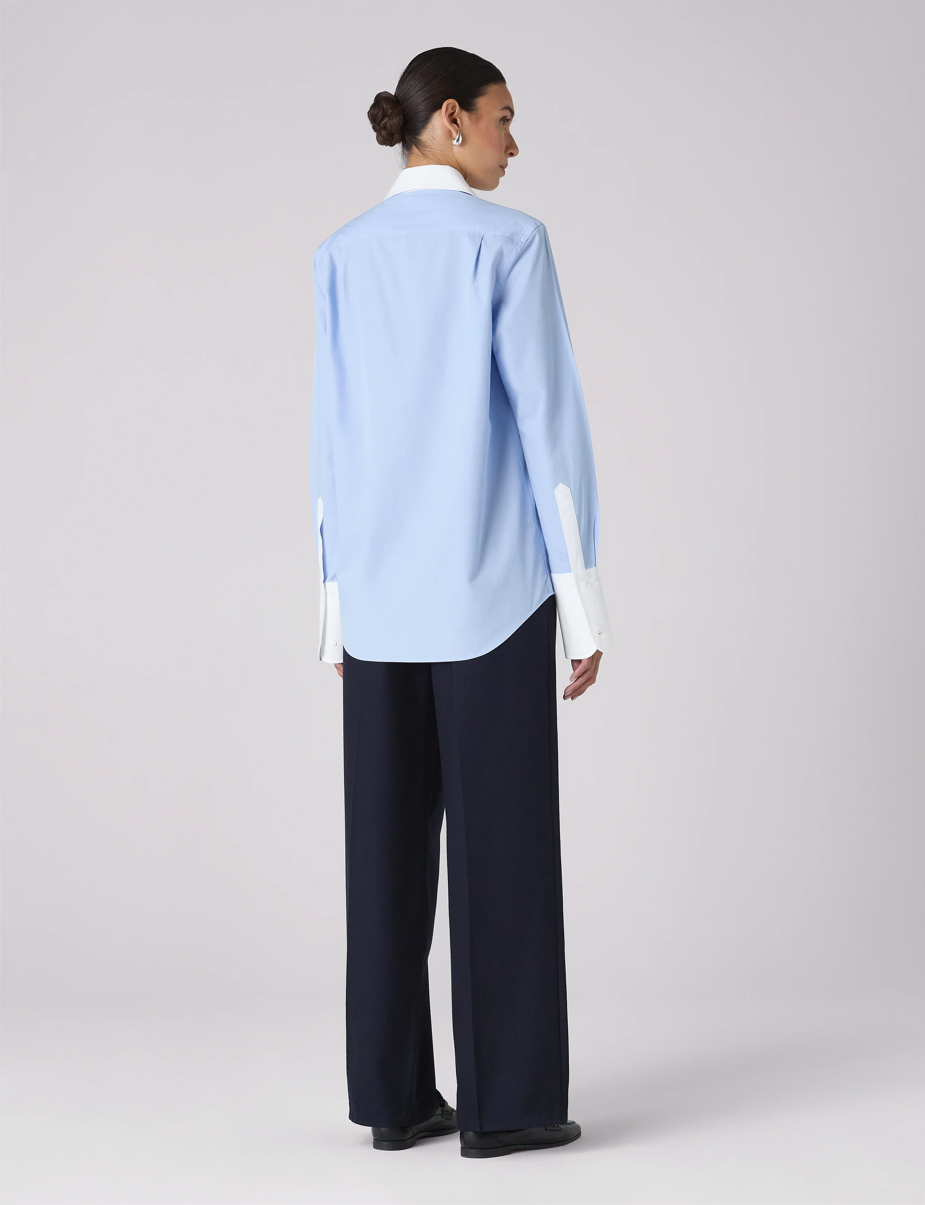 The Boyfriend Contrast Exaggerated Cuff and Collar: Fine Poplin, Sky Blue - Image 7
