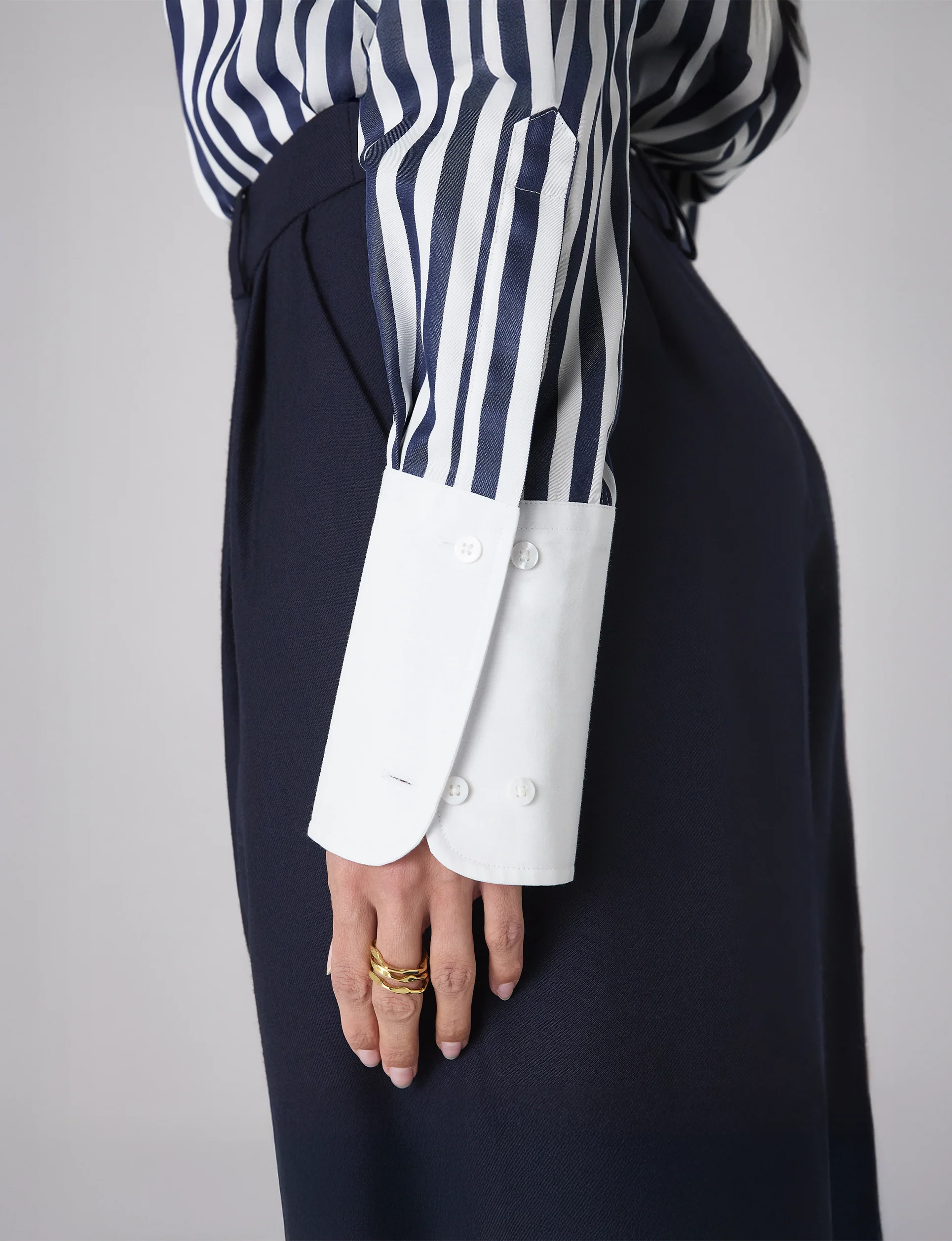 The Boyfriend Contrast Exaggerated Cuff: TENCEL™ Lyocell, Navy Blue Stripe - Image 4
