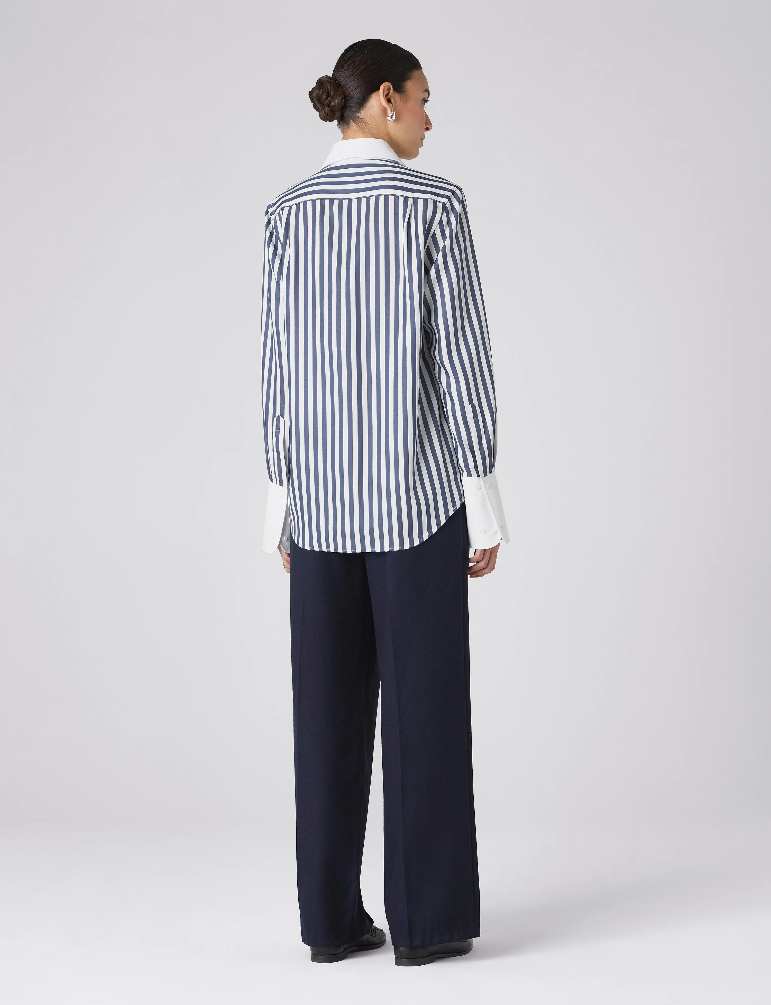 The Boyfriend Contrast Exaggerated Cuff: TENCEL™ Lyocell, Navy Blue Stripe - Image 5