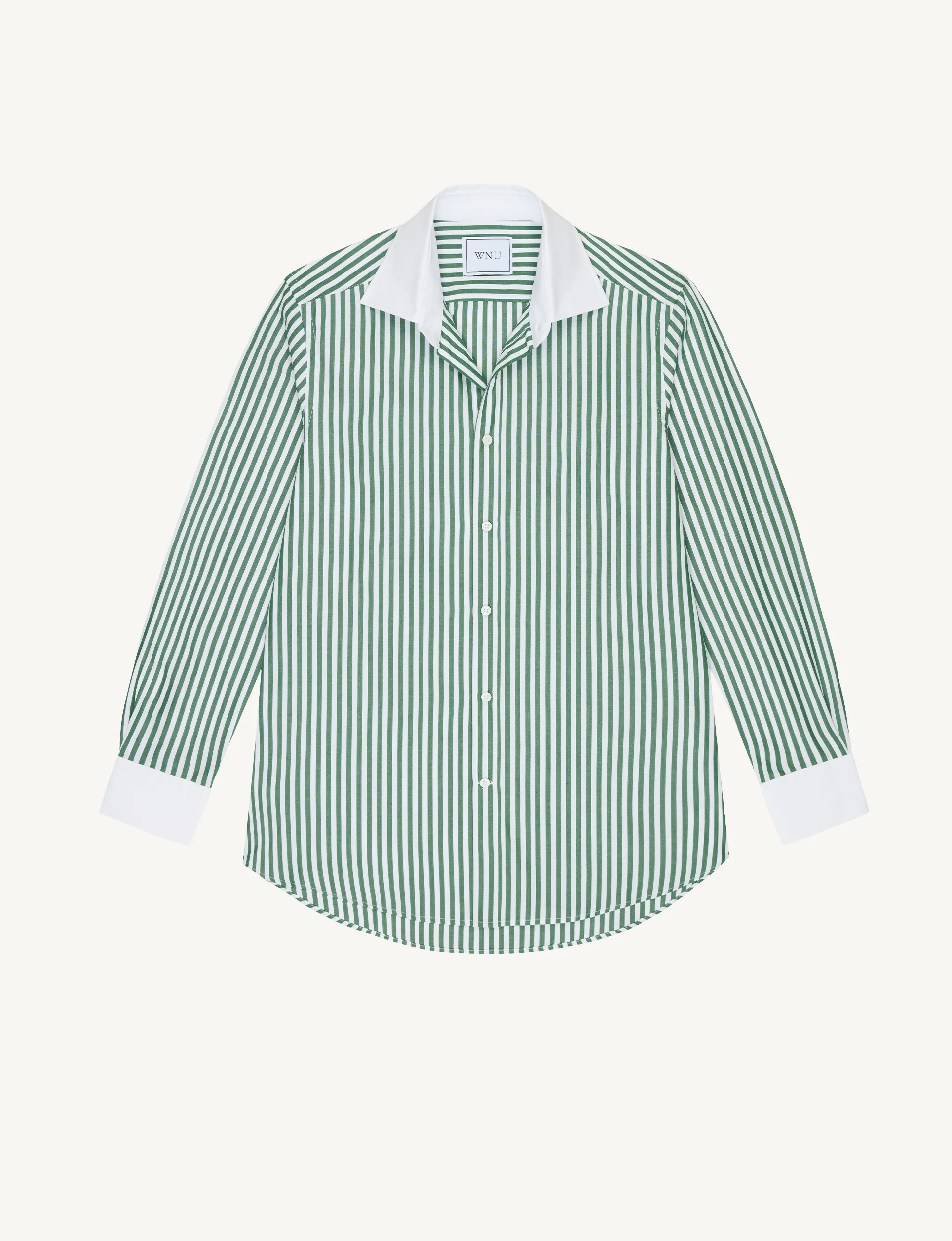 The Boyfriend Contrast: Fine Poplin, Forest Green stripe - Image 3