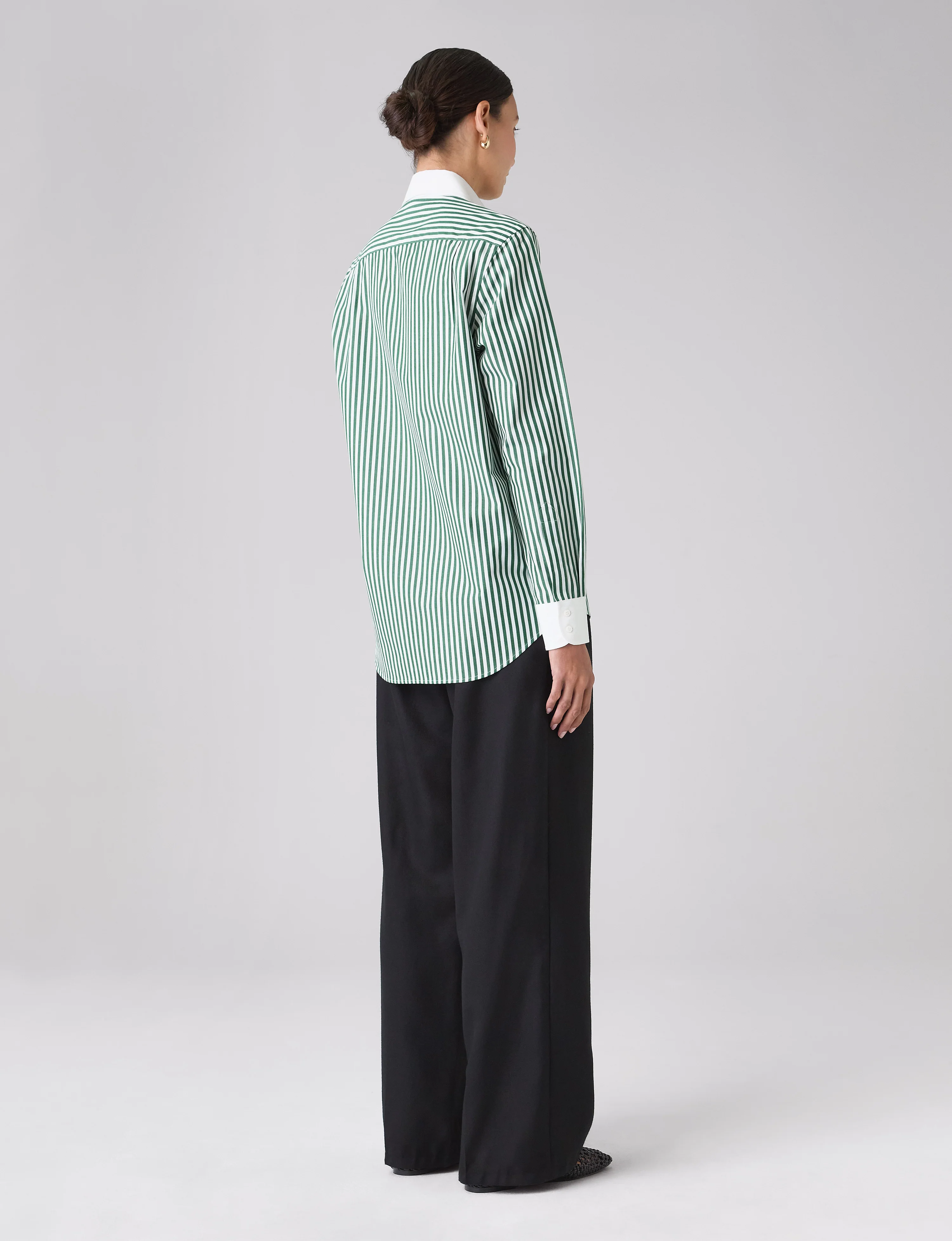 The Boyfriend Contrast: Fine Poplin, Forest Green stripe - Image 6