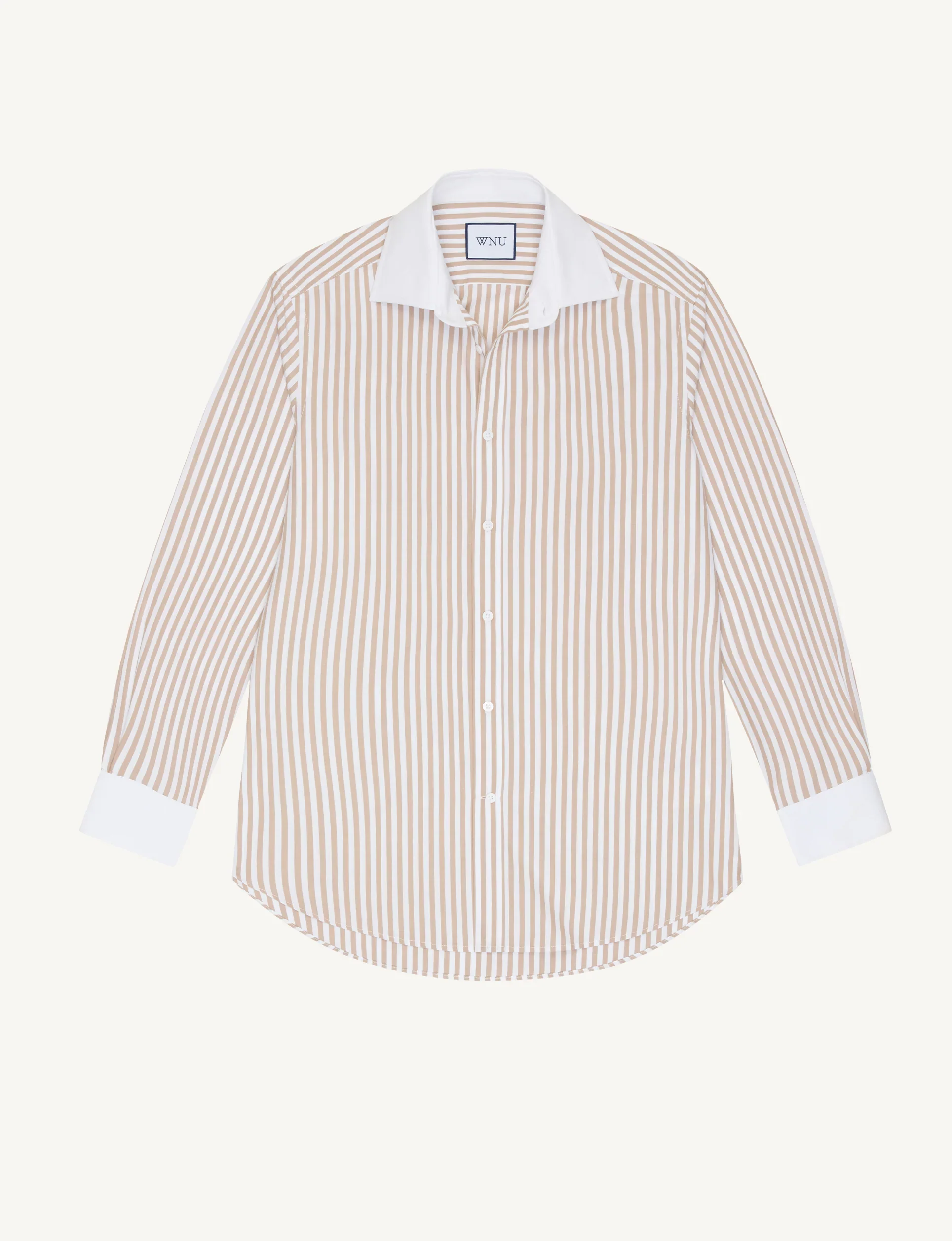 The Boyfriend Contrast: Fine Poplin, Latte Stripe - Image 3
