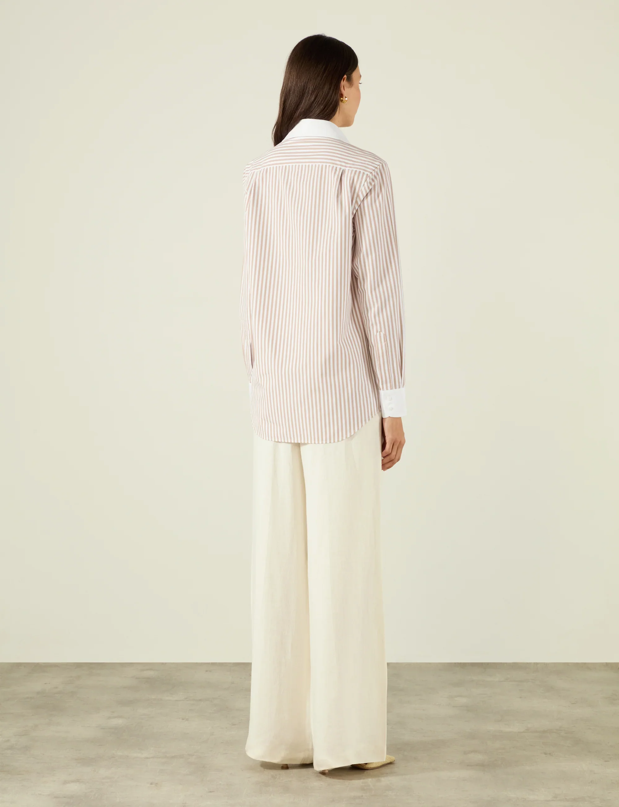 The Boyfriend Contrast: Fine Poplin, Latte Stripe - Image 6