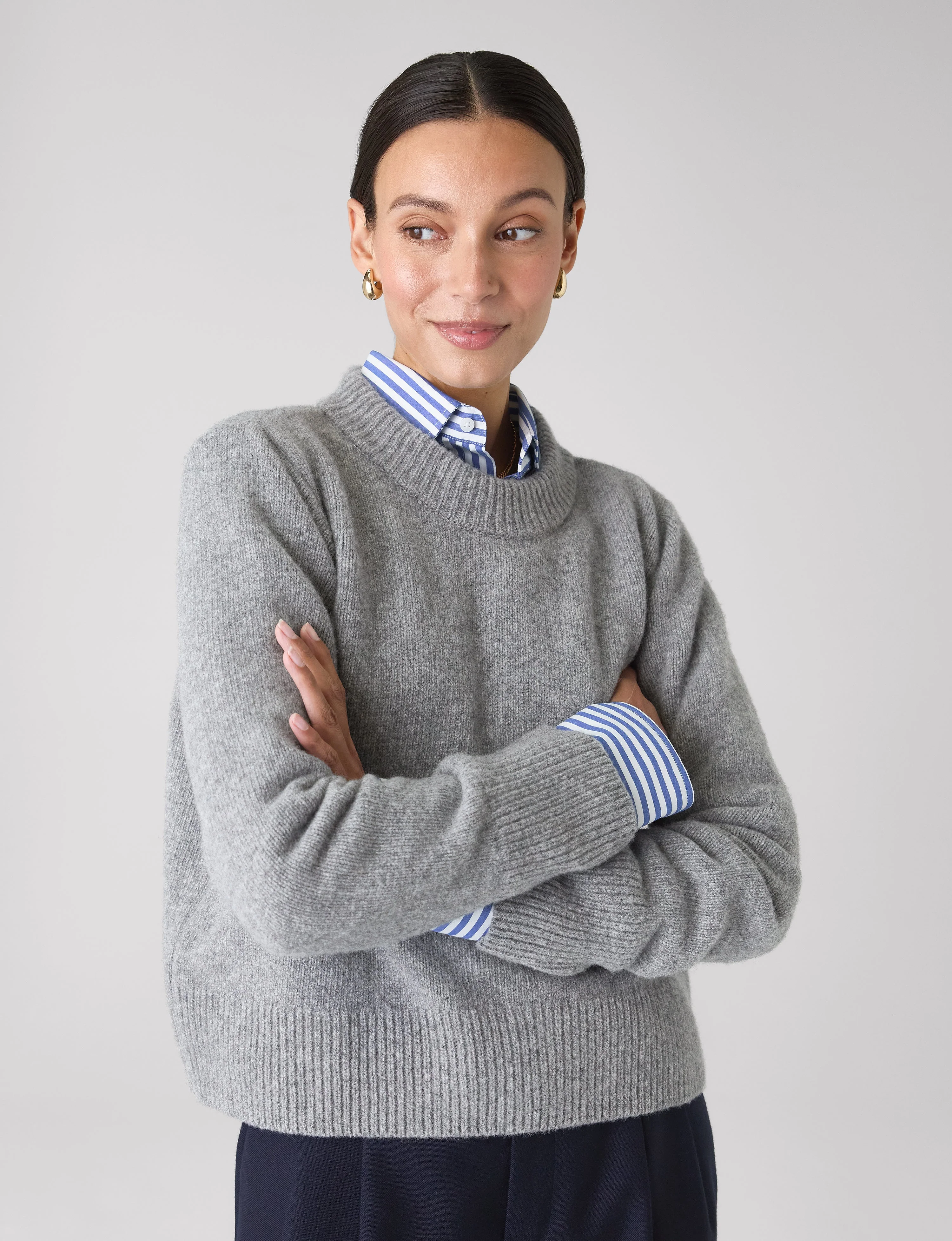 The Boyfriend Exaggerated Cuff: Fine Poplin, Royal Blue Stripe - Image 5