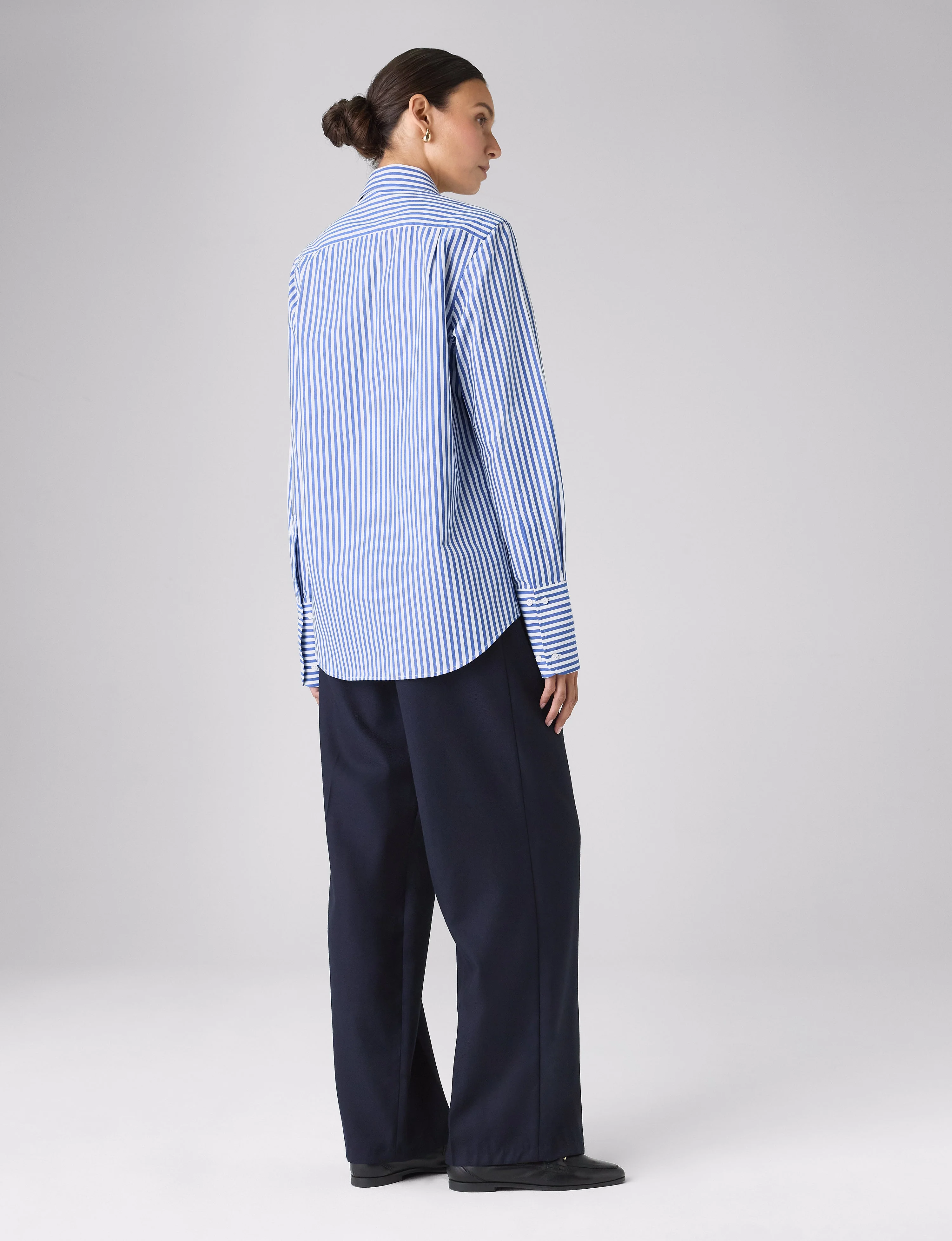 The Boyfriend Exaggerated Cuff: Fine Poplin, Royal Blue Stripe - Image 7