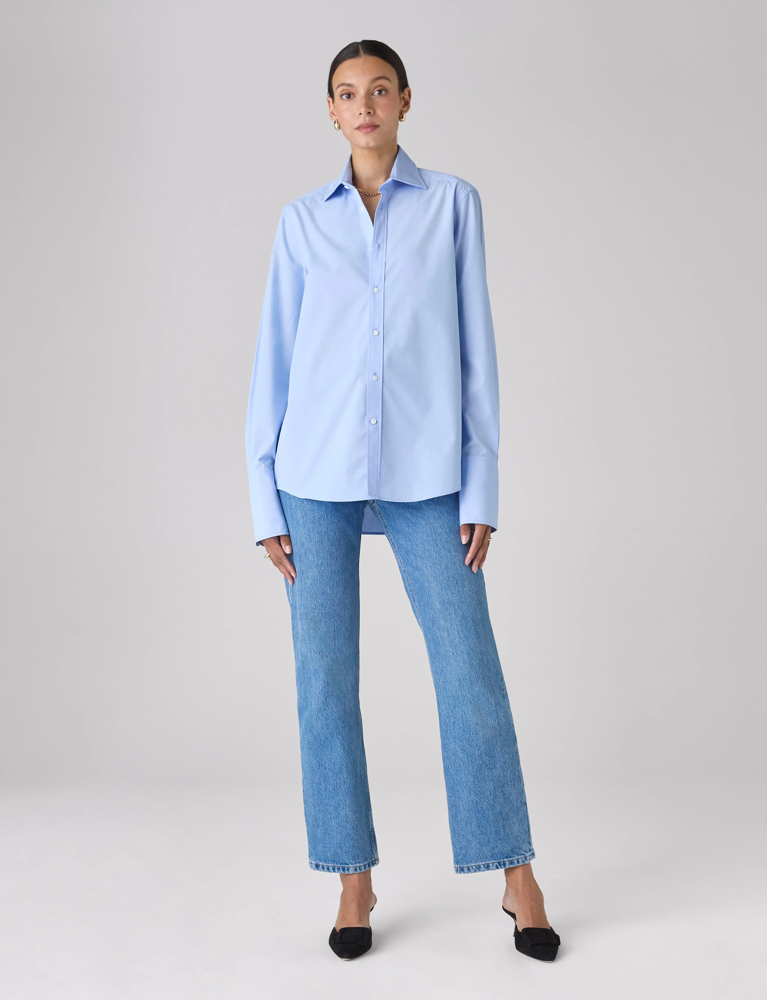 The Boyfriend Exaggerated Cuff: Fine Poplin, Sky Blue - Image 4