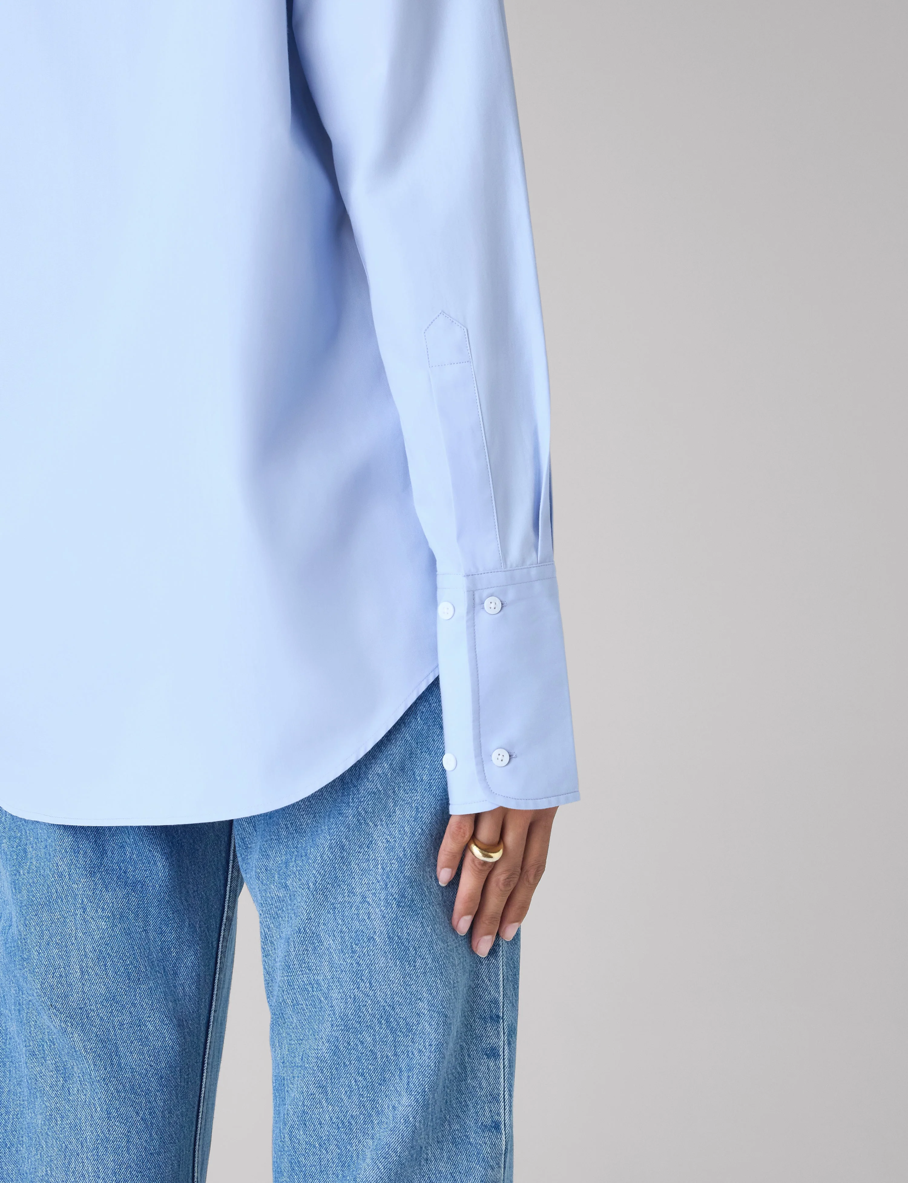 The Boyfriend Exaggerated Cuff: Fine Poplin, Sky Blue - Image 5