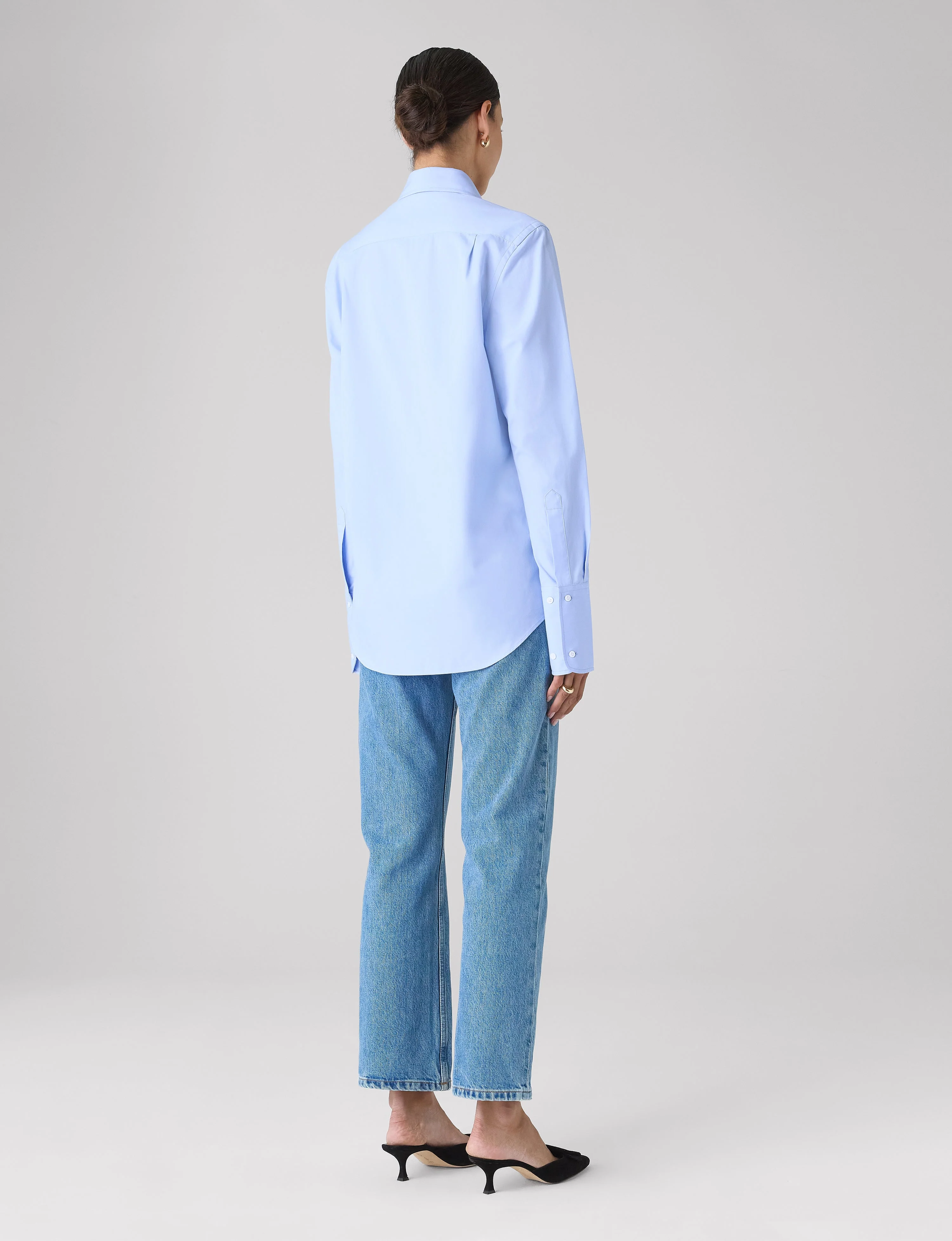 The Boyfriend Exaggerated Cuff: Fine Poplin, Sky Blue - Image 6