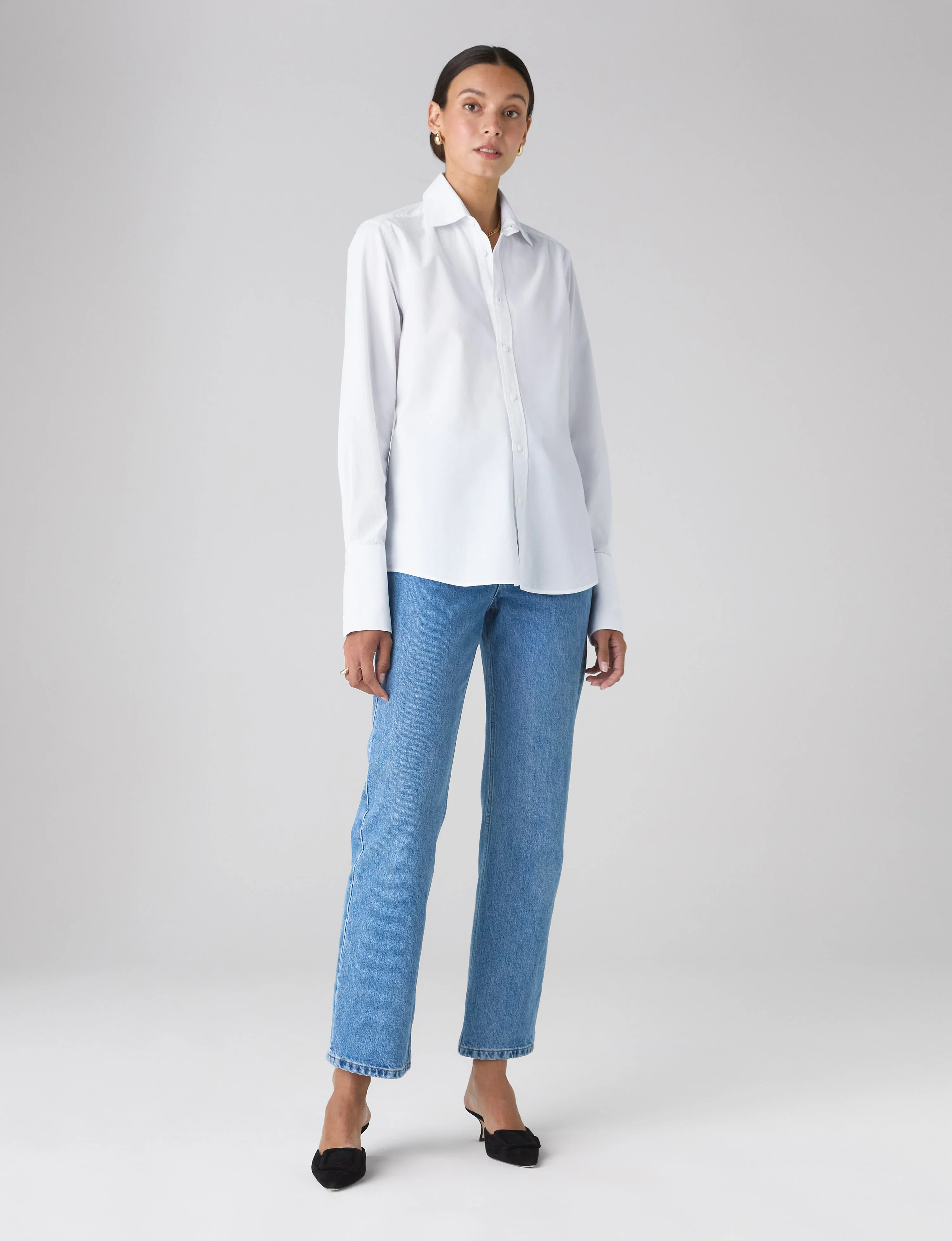 The Boyfriend Exaggerated Cuff: Fine Poplin, White - Image 3