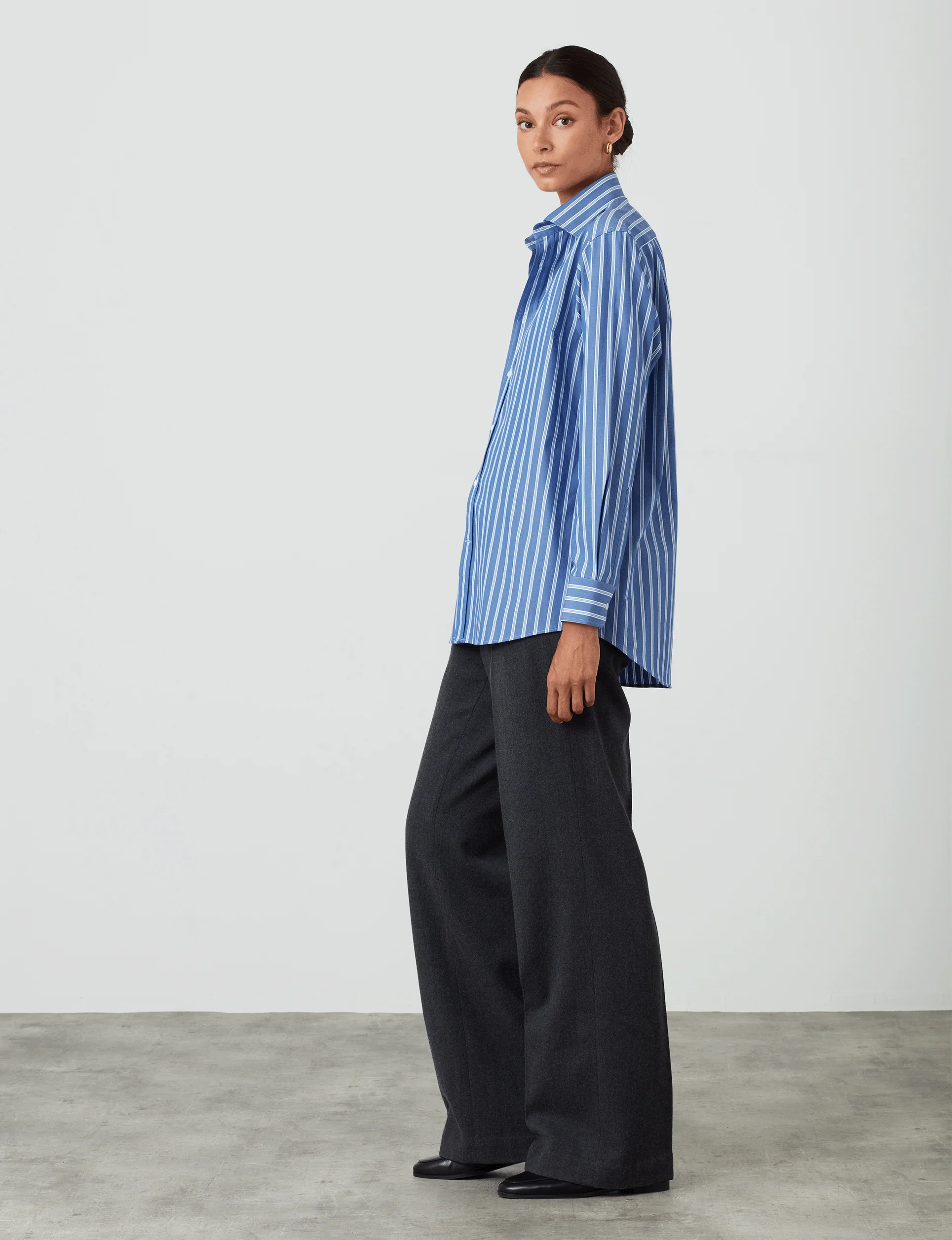The Boyfriend: Fine Poplin, Blue Multi Stripe - Image 3