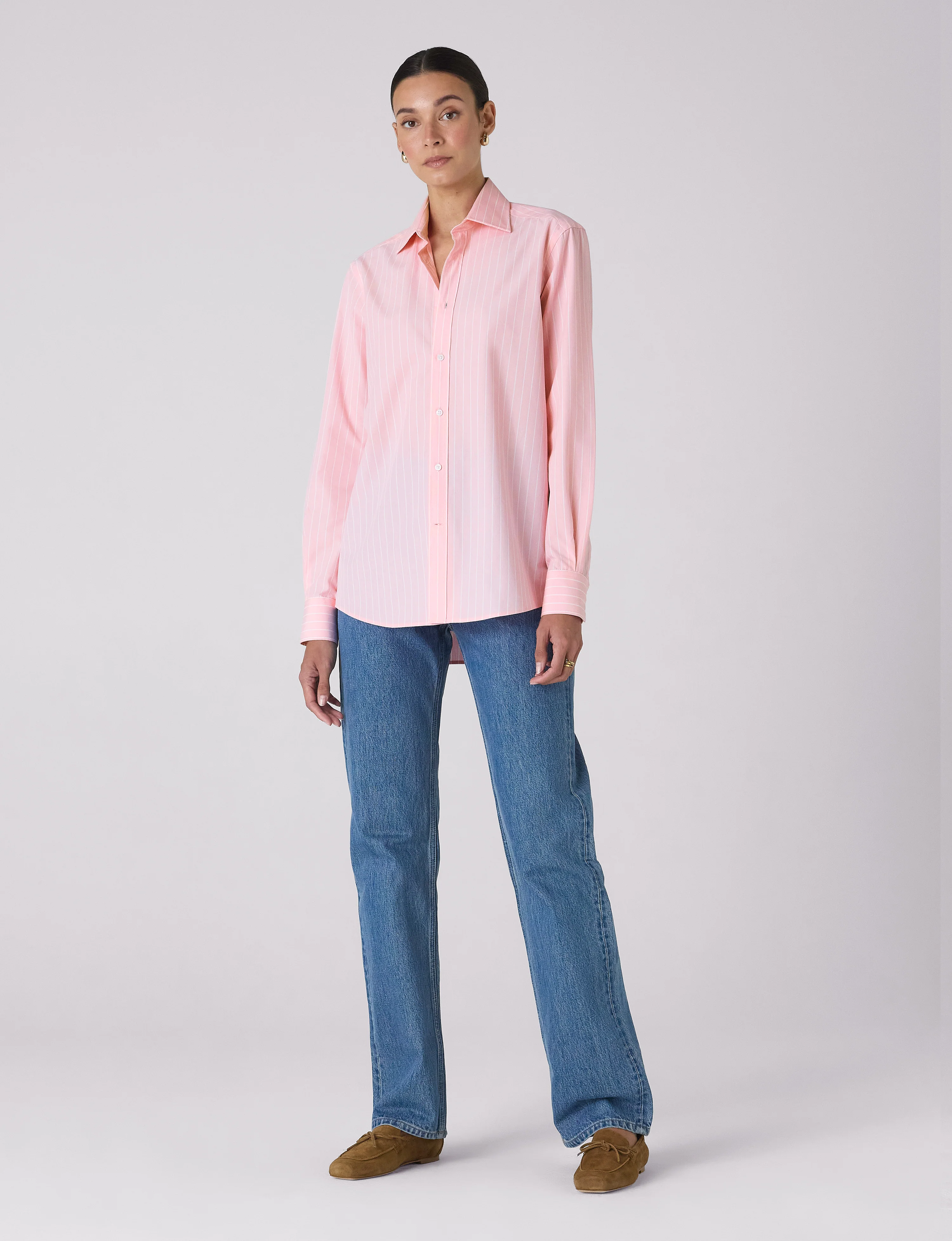 The Boyfriend: Fine Poplin, Light Pink Stripe - Image 4