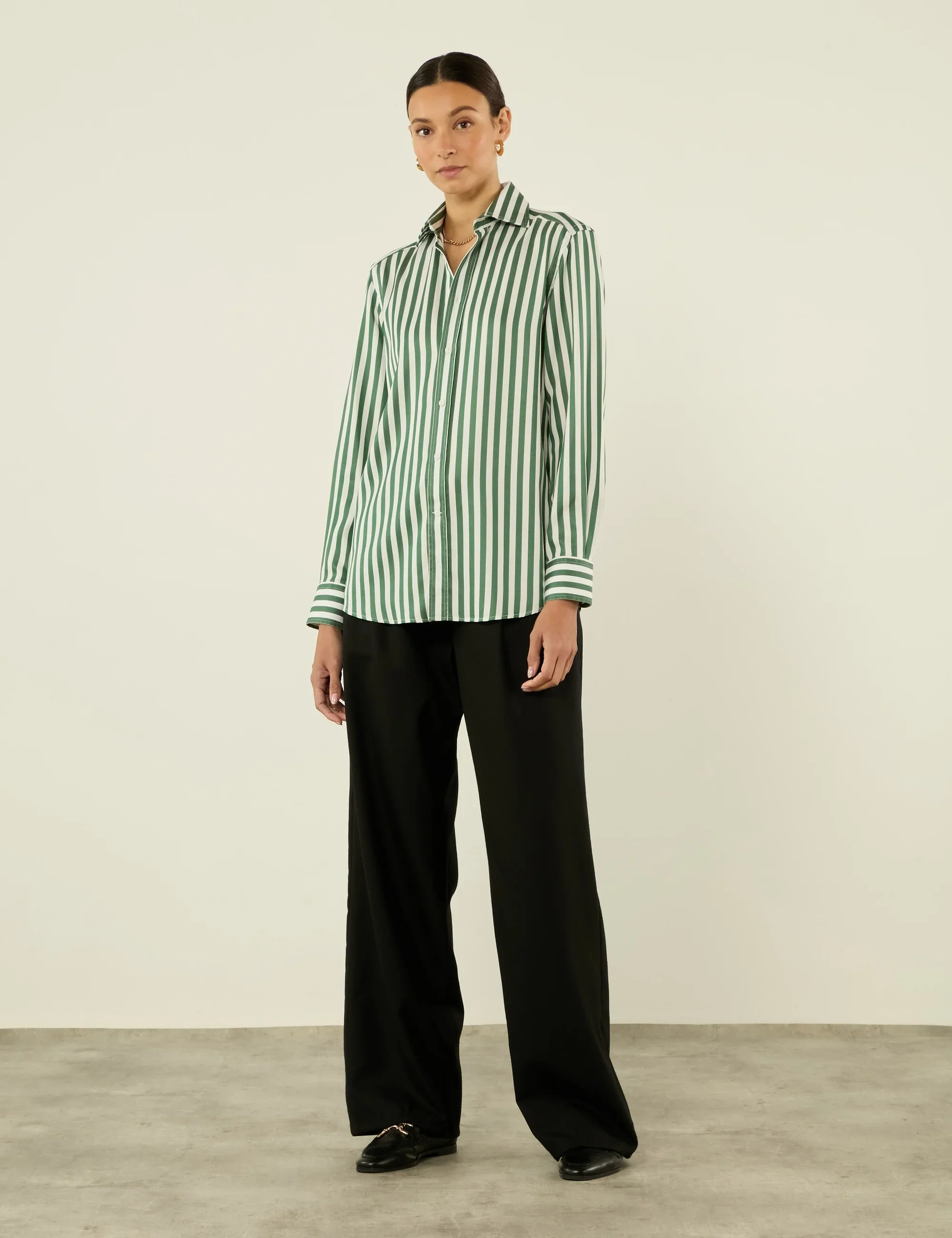 The Boyfriend: TENCEL™ Lyocell, Forest Green Stripe - Image 4