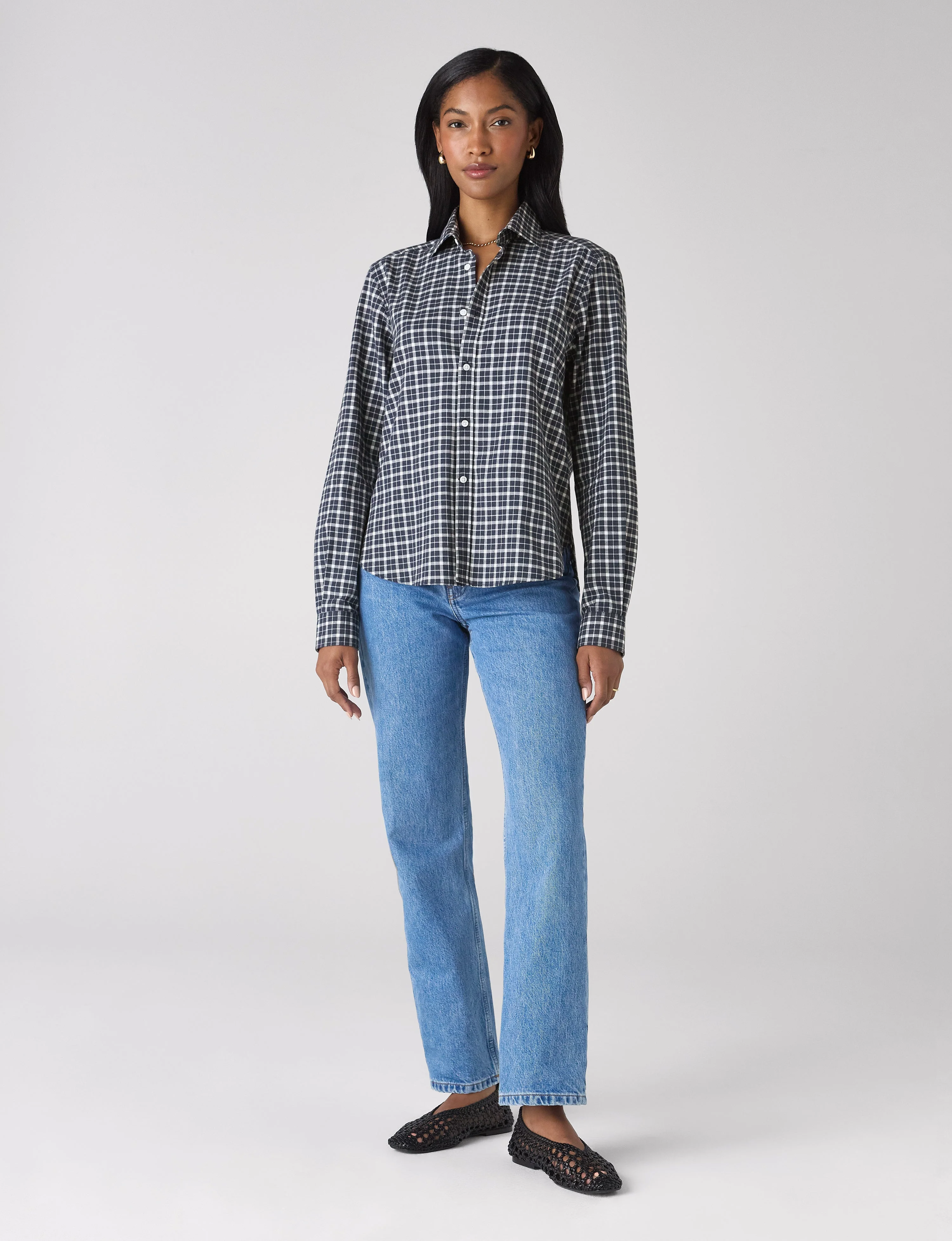 The Classic: Fine Brushed, Navy Blue Check - Image 4