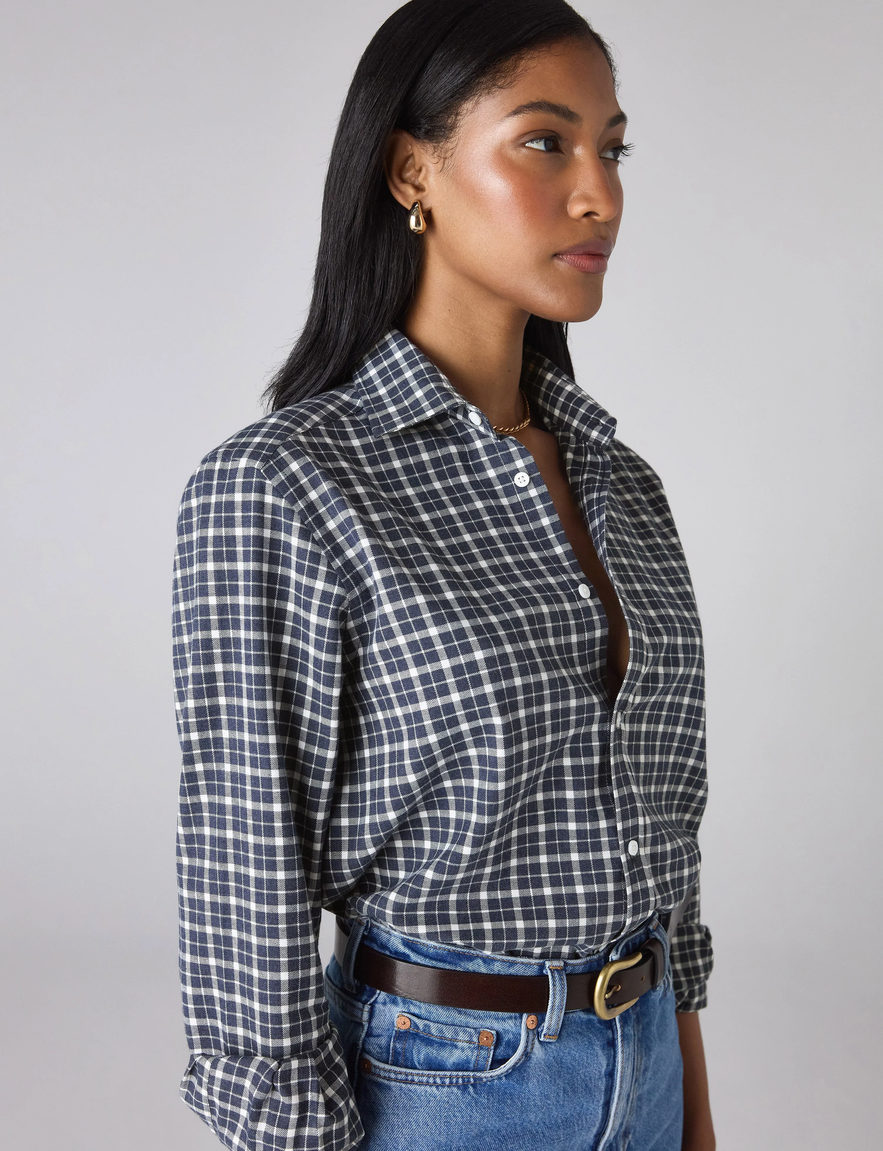 The Classic: Fine Brushed, Navy Blue Check - Image 5