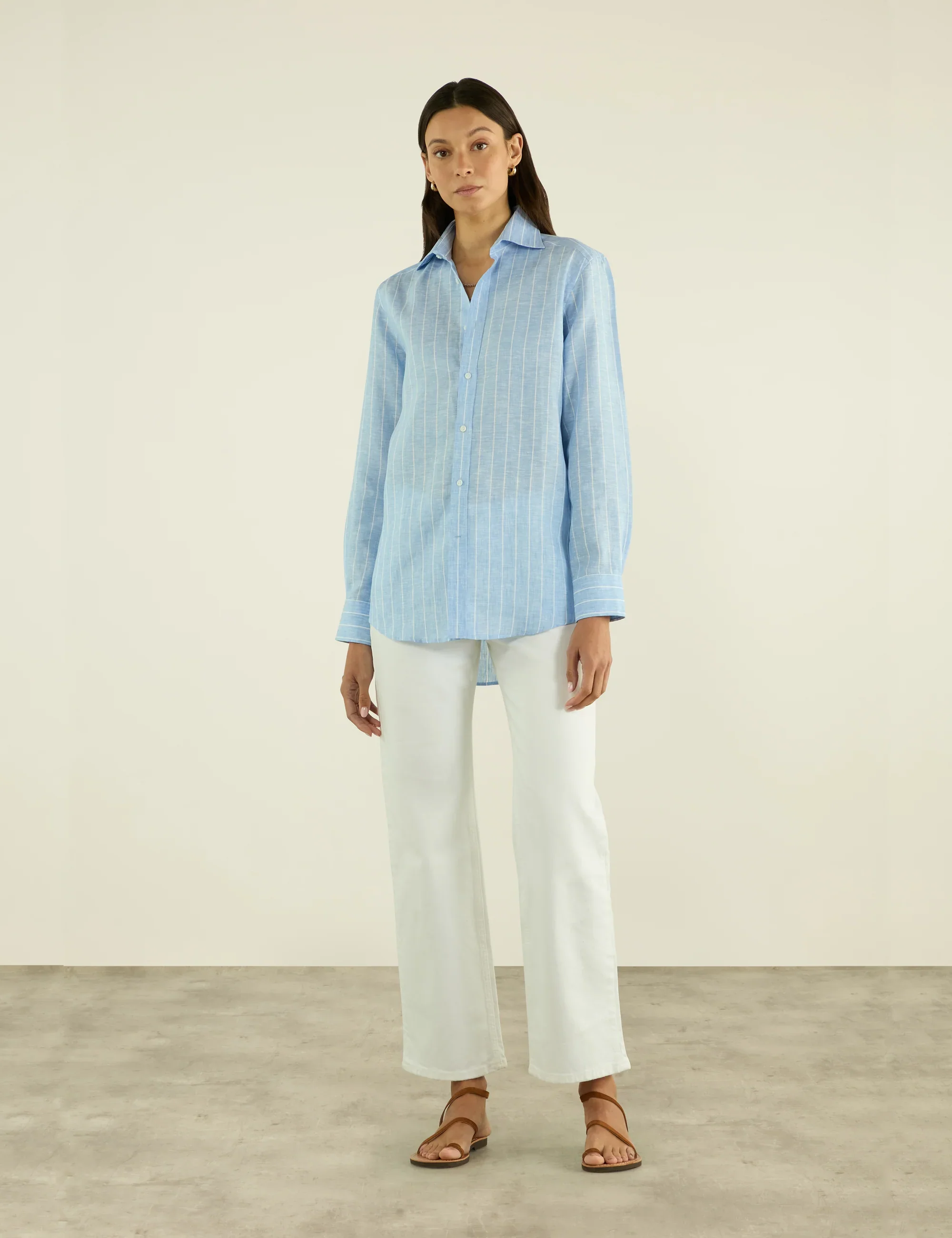 The Boyfriend: Linen, Sky Blue Stripe - Image 4