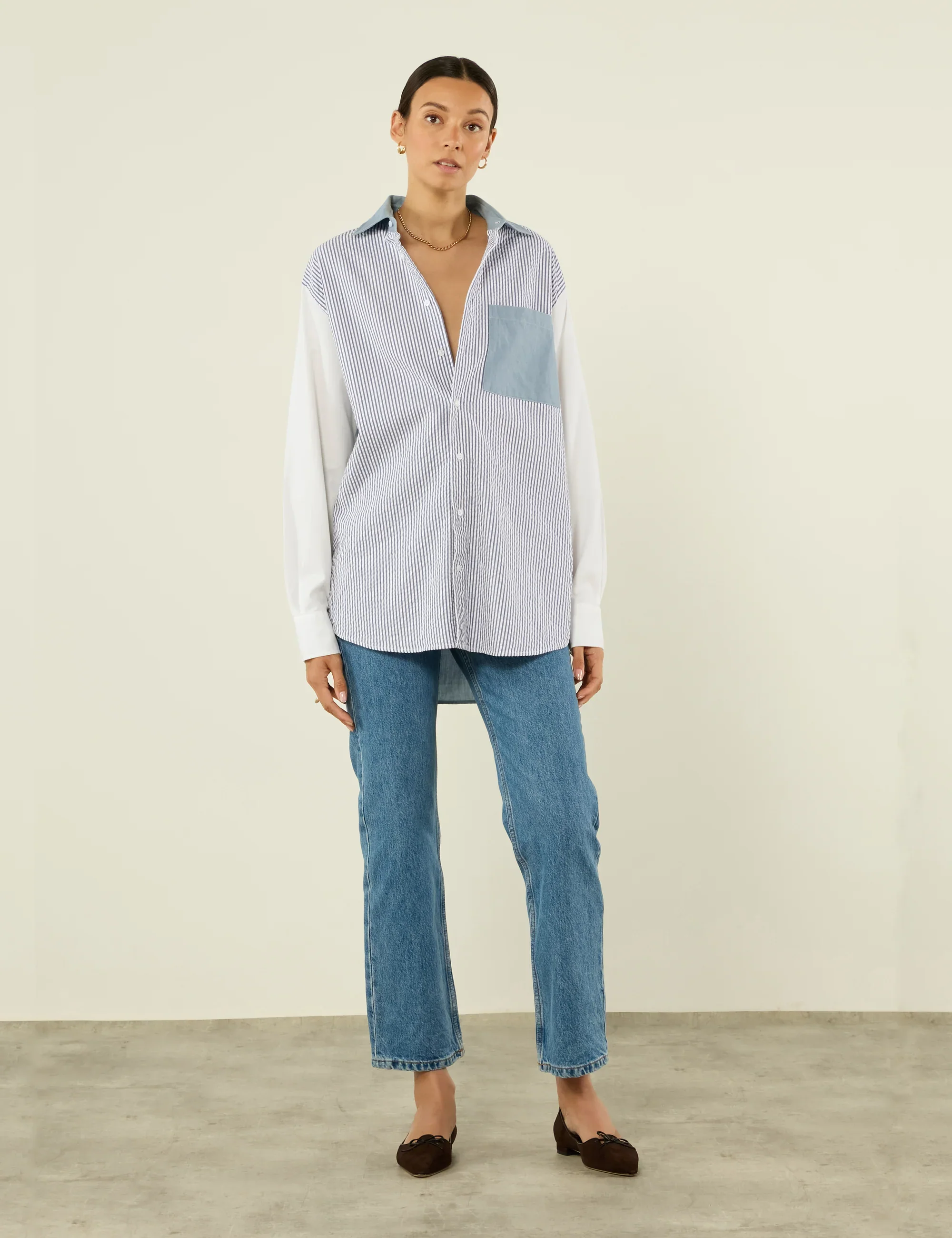The Oversized: Chambray, Blue Patchwork - Image 4
